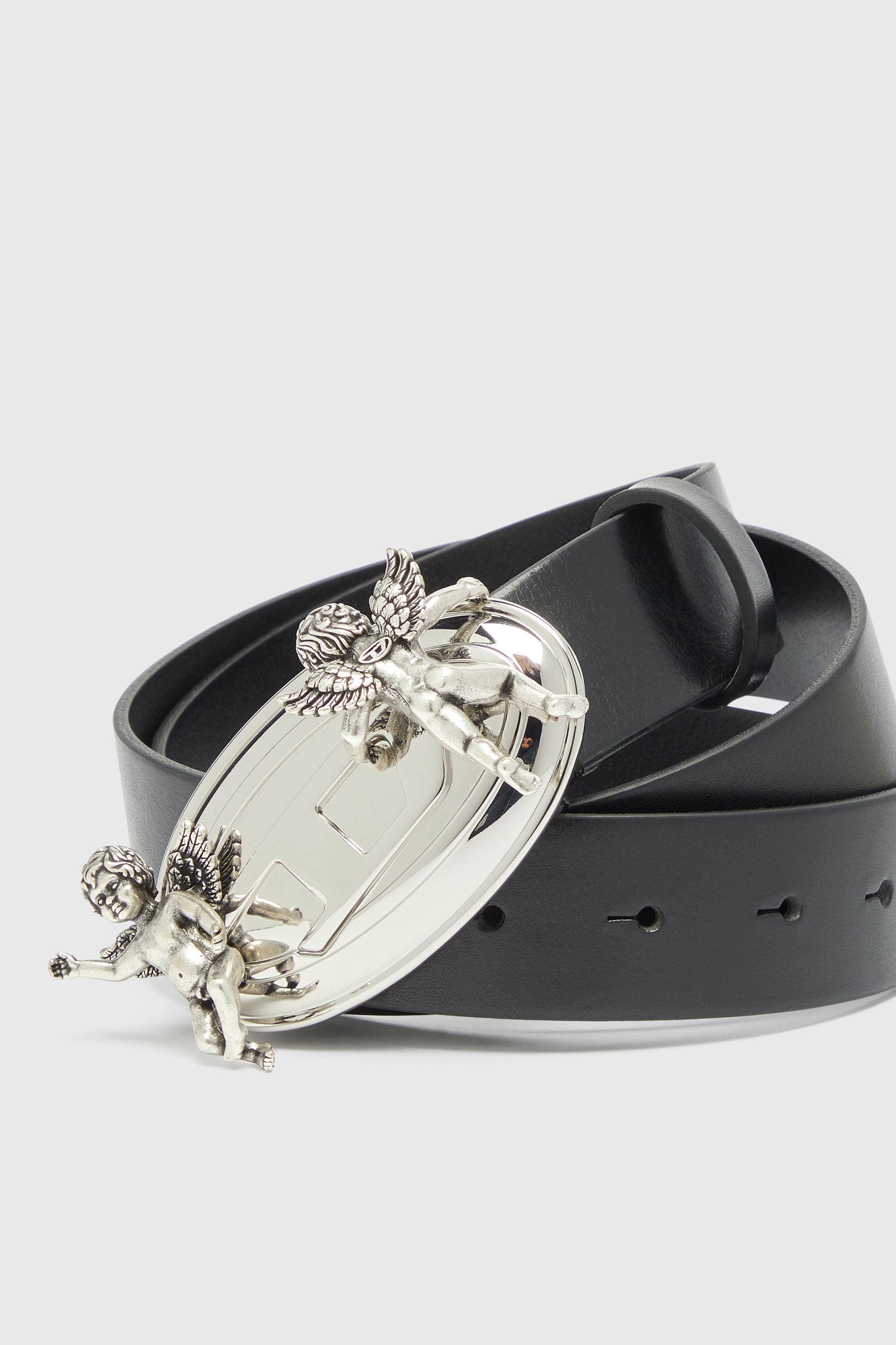 Diesel - B-OVAL ANGELS 35, Woman's 3.5cm leather belt with cherub Oval D buckle in Black - 3
