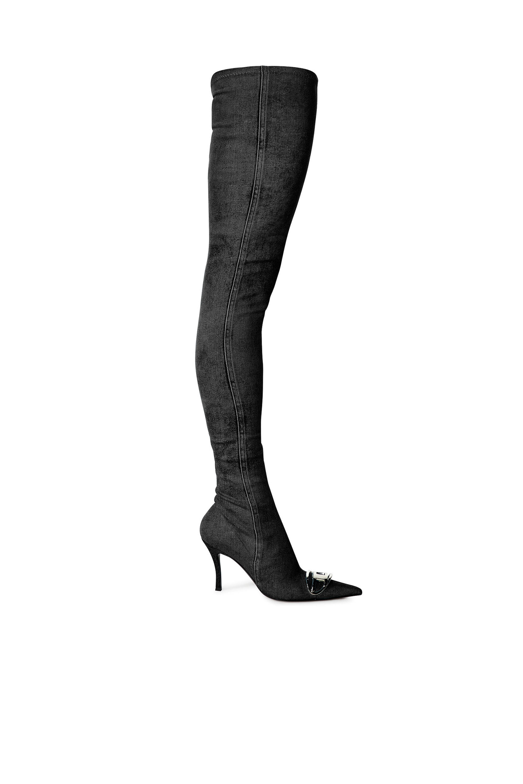Women s D Venus Over the knee boots in stretch denim Black Diesel