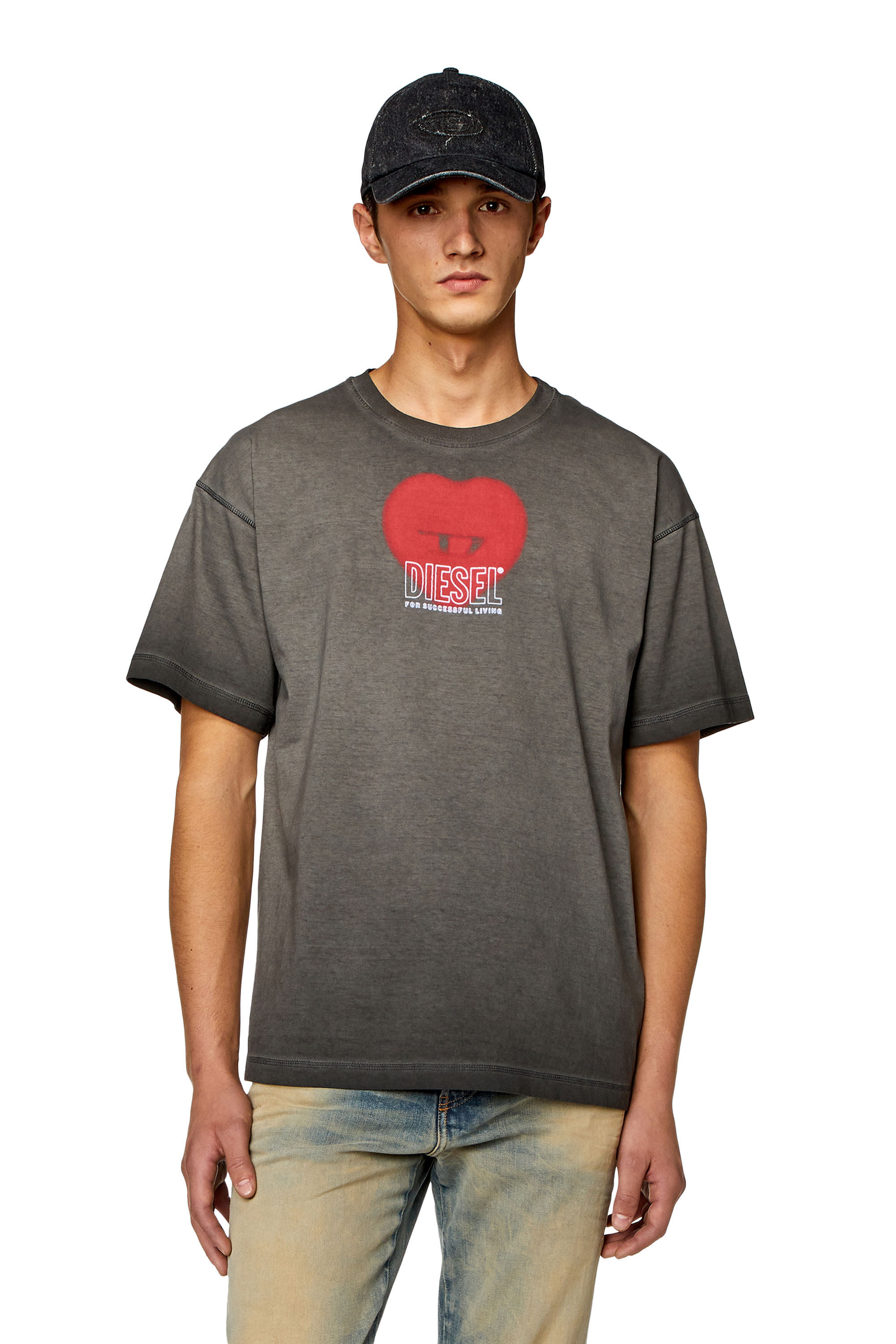 Diesel - T-BUXT-N4, Man's T-shirt with heart print in Dark grey - 3