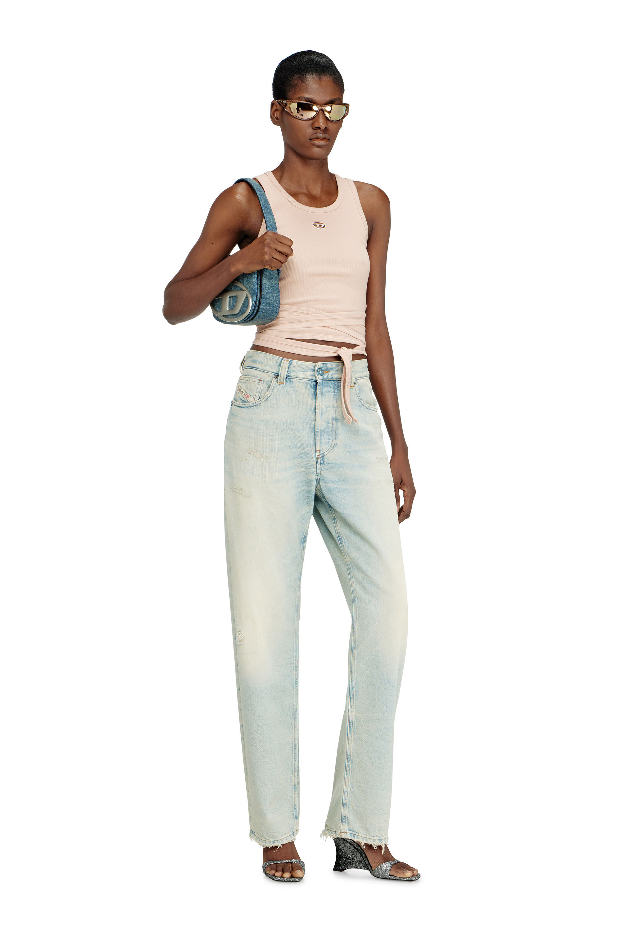 Women's 1DR-Iconic shoulder bag in solarised denim | Blue | Diesel Women's 1DR-Iconic shoulder bag in solarised denim | Blue | Diesel