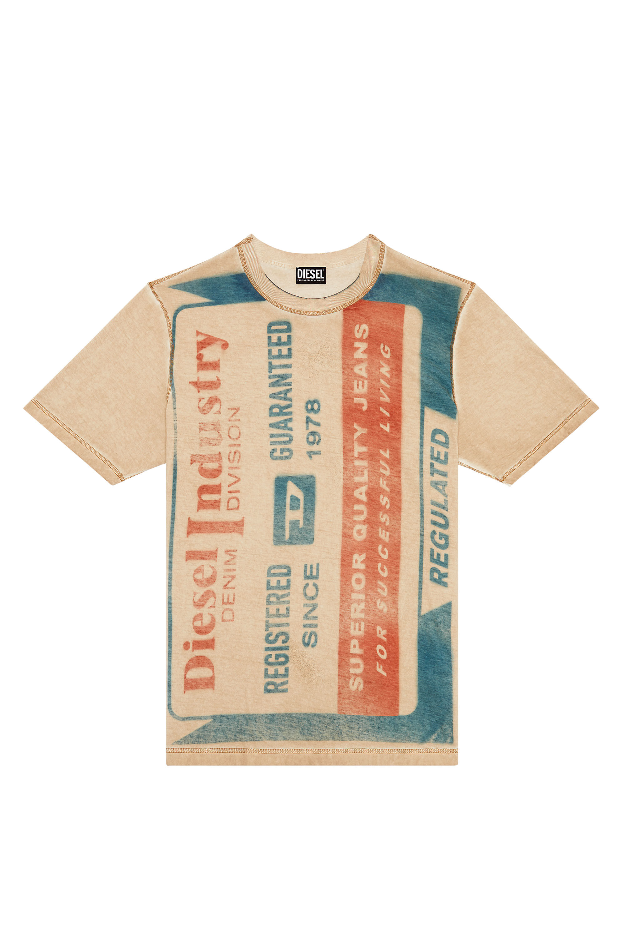 Diesel - T-JUST-G13, Man's T-shirt with jacron patch print in Beige/Red - 2
