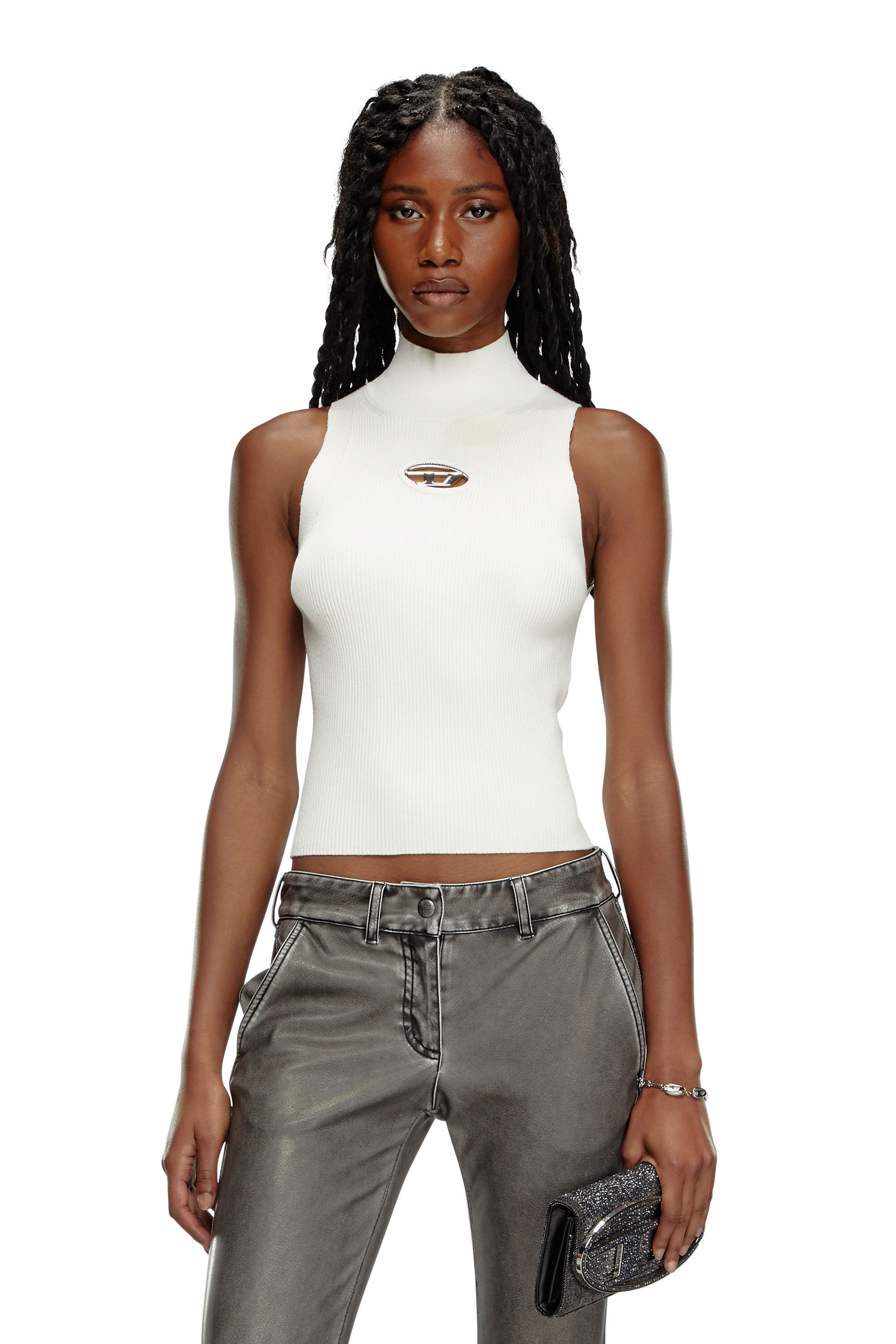 Diesel - M-ONERVAX-TOP, Woman Ribbed-knit turtleneck top in White - Image 3