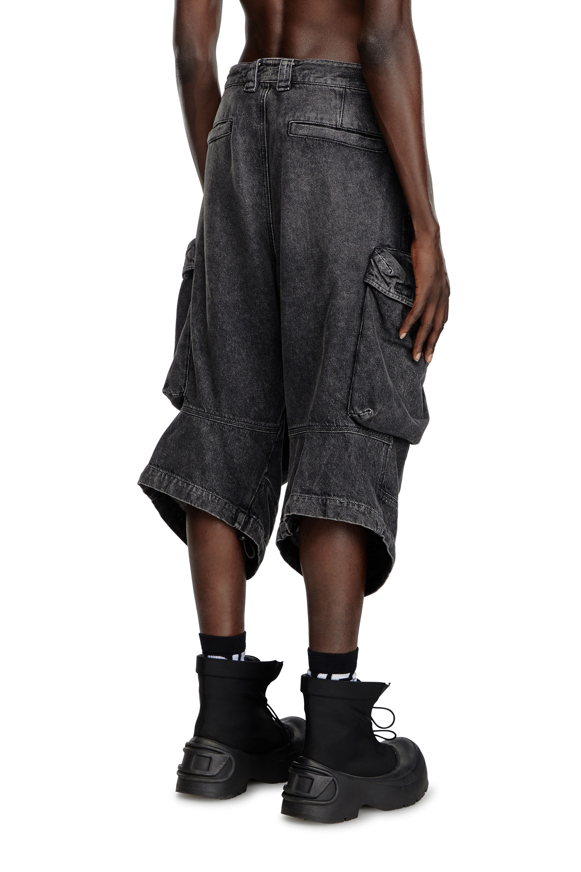 Men s Long shorts in denim with cargo pockets Black Diesel