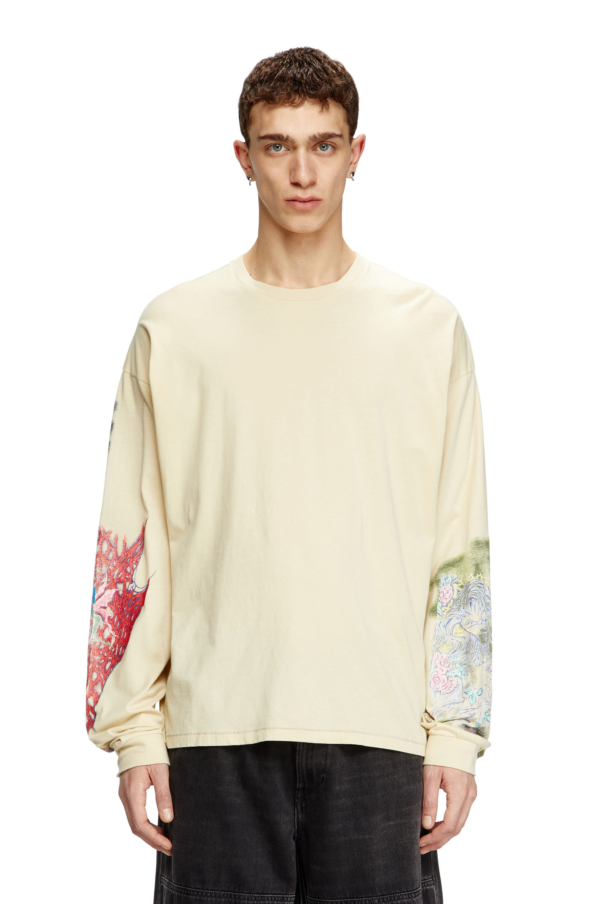 Diesel - T-BOXT-LS-R4, Man's Long-sleeve T-shirt with printed graphics in Beige - 3