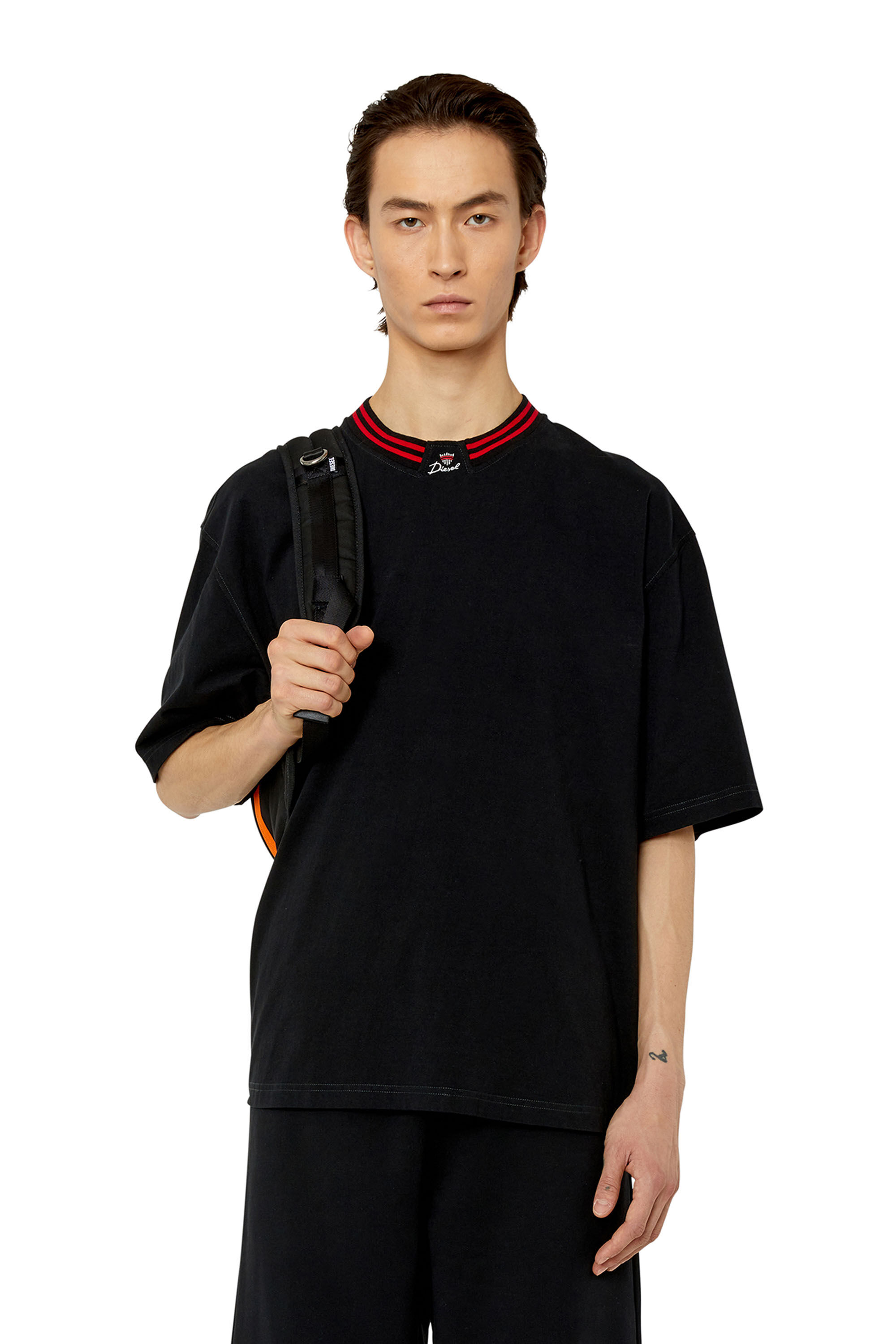 Diesel - T-KROWN, Man's T-shirt with logo neck in Black - 3