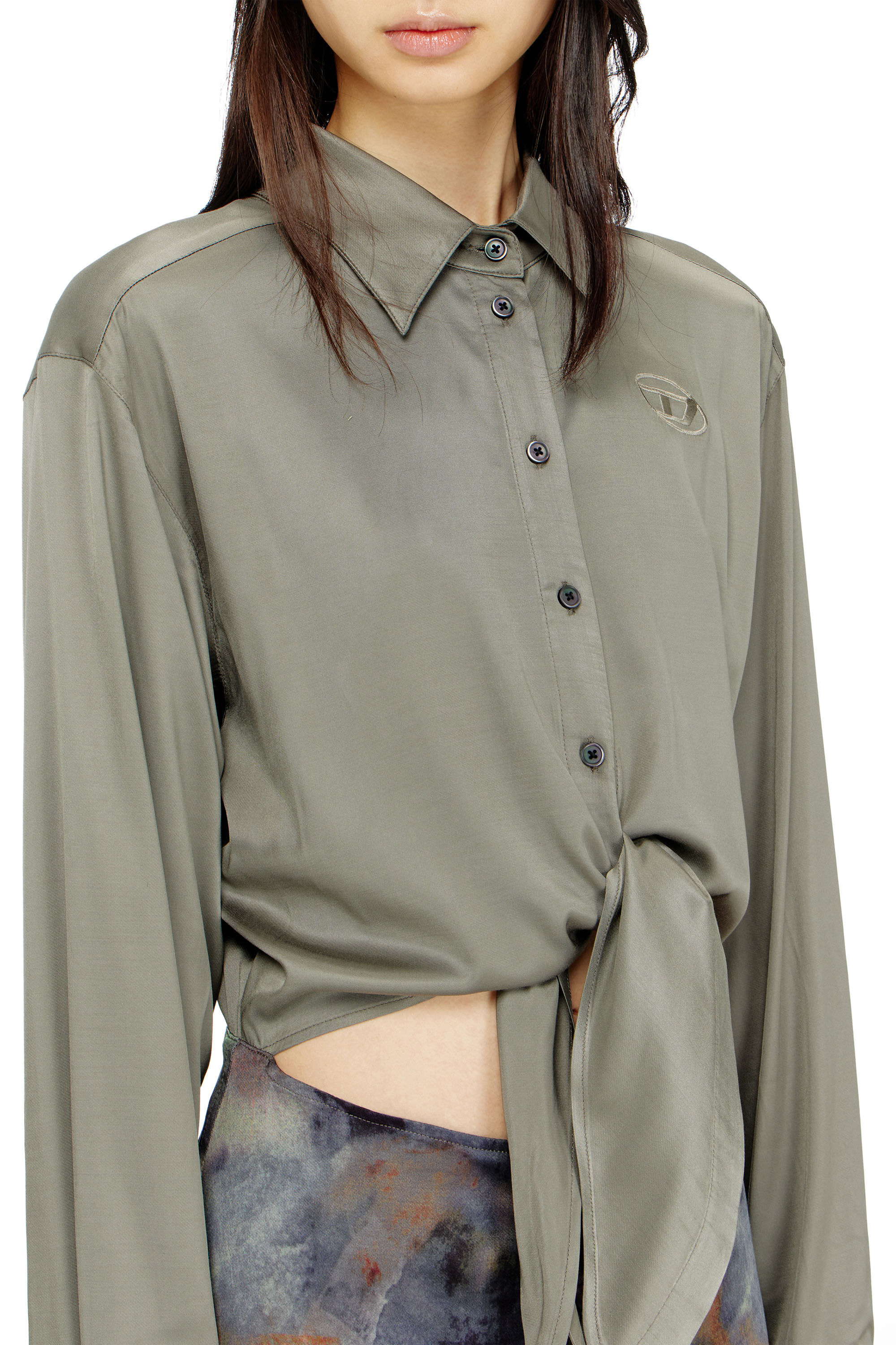 Diesel - D-ELTA, Woman's Satin midi dress with knotted top in Military Green - 4