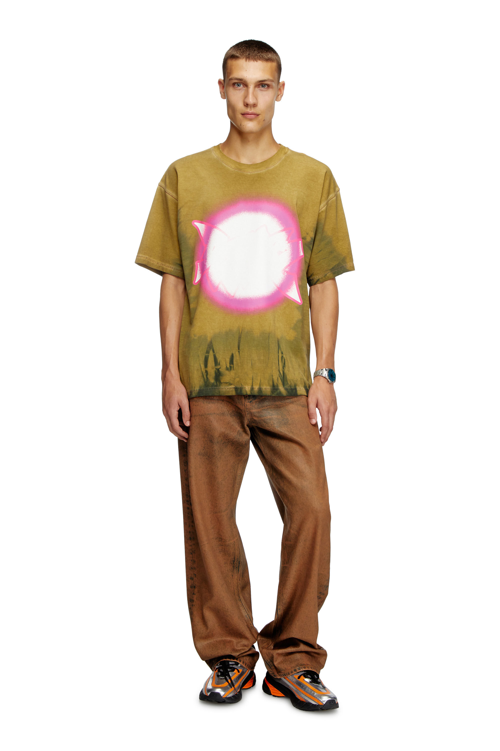 Diesel - T-BOXT-R24, Man's Tie-dye T-shirt with spotlight print in Light Brown - 1