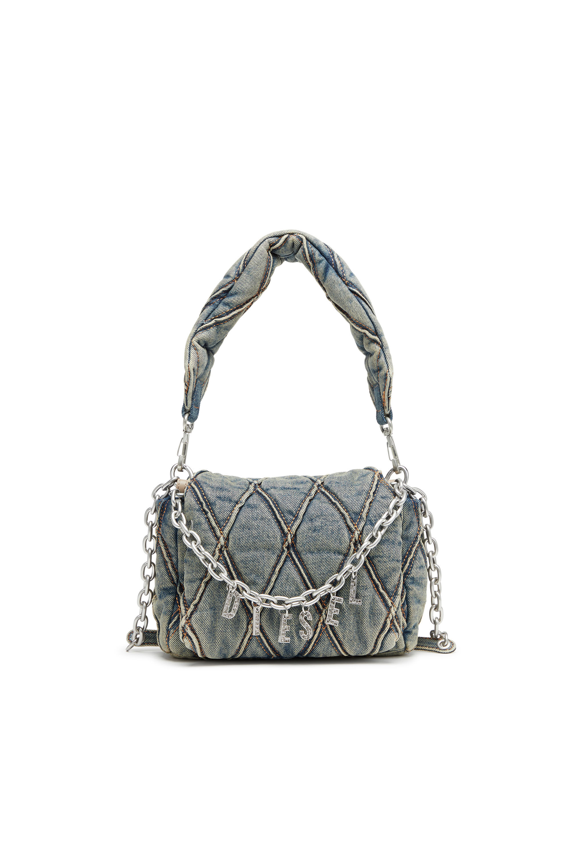 ハンドバッグ DIESEL HAND BAG (X10363P5570 HA001) CHARM-D HOBO Charm-D-Large hobo in argyle quilted denim