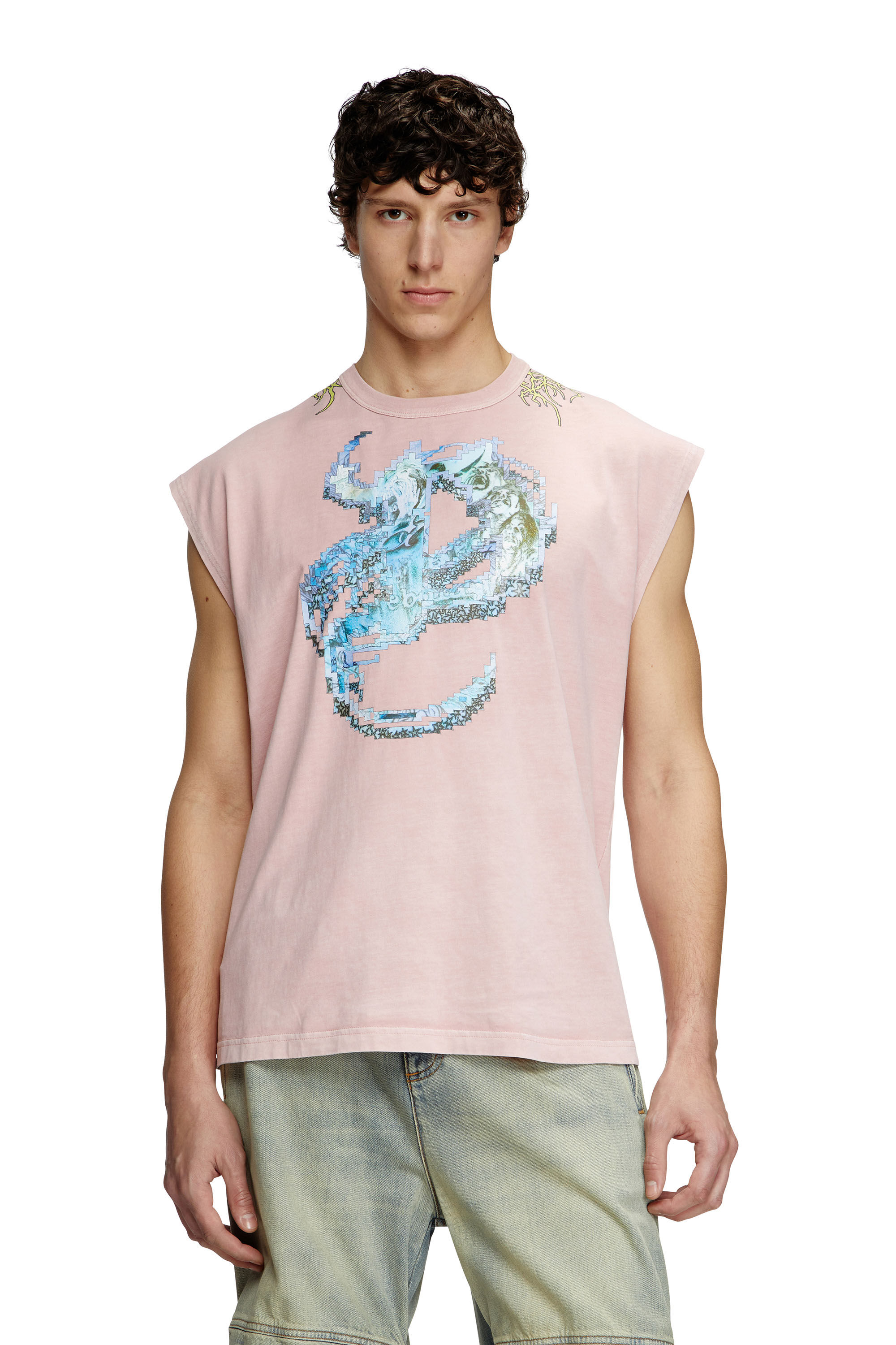 Diesel - T-BOXT-SL-R1, Man's Tank top with tattoo graphics in Pink - 3