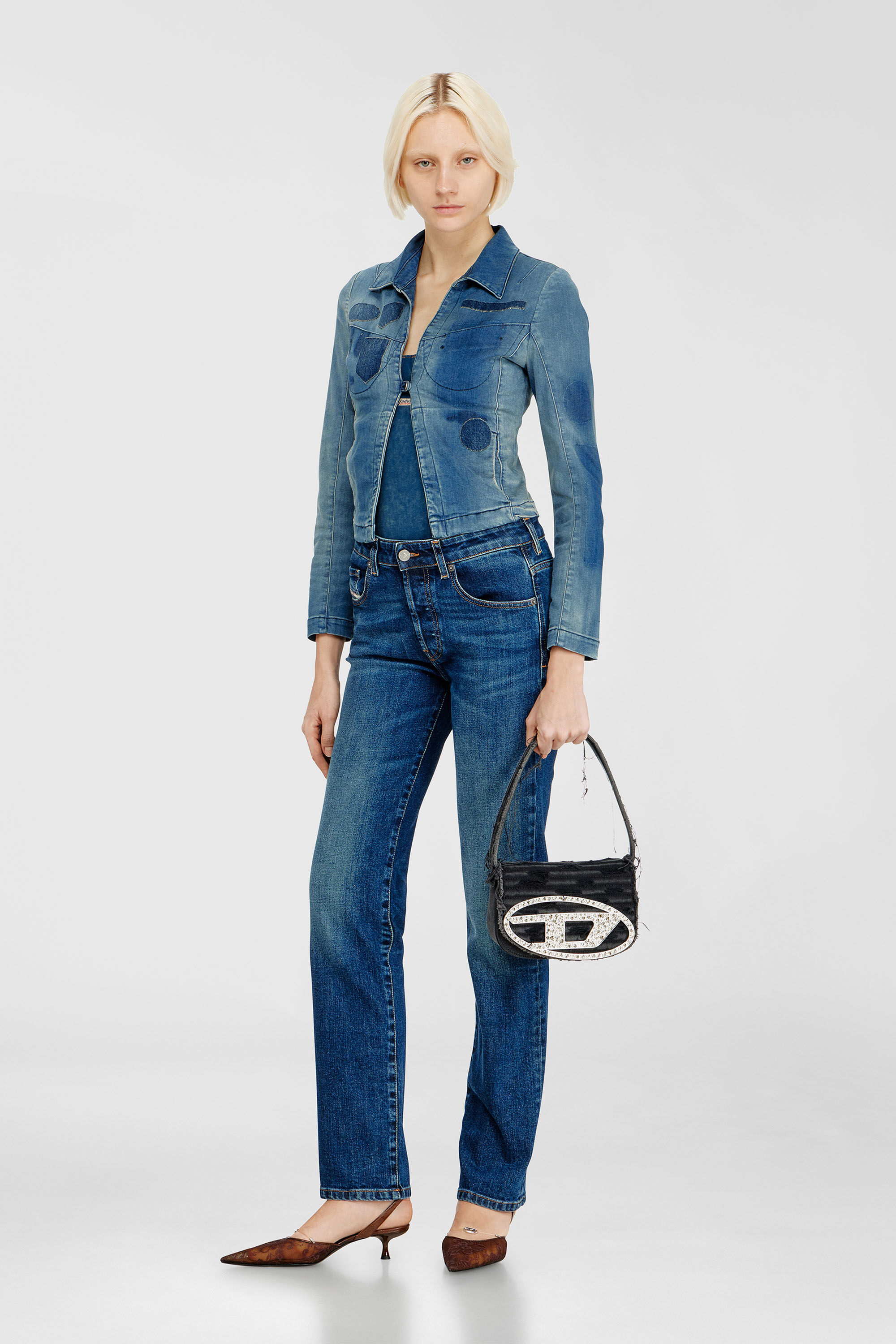 Diesel - 1DR, Woman's 1DR-Iconic shoulder bag in canvas and leather in Black - 1