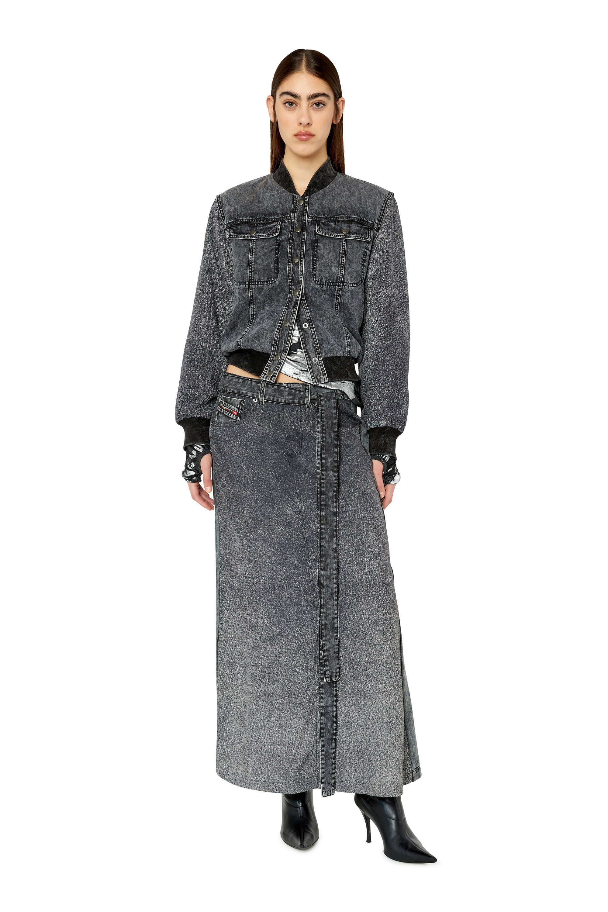Diesel - O-TINA, Woman's Twill skirt with trompe l'oeil denim print in Black - 1