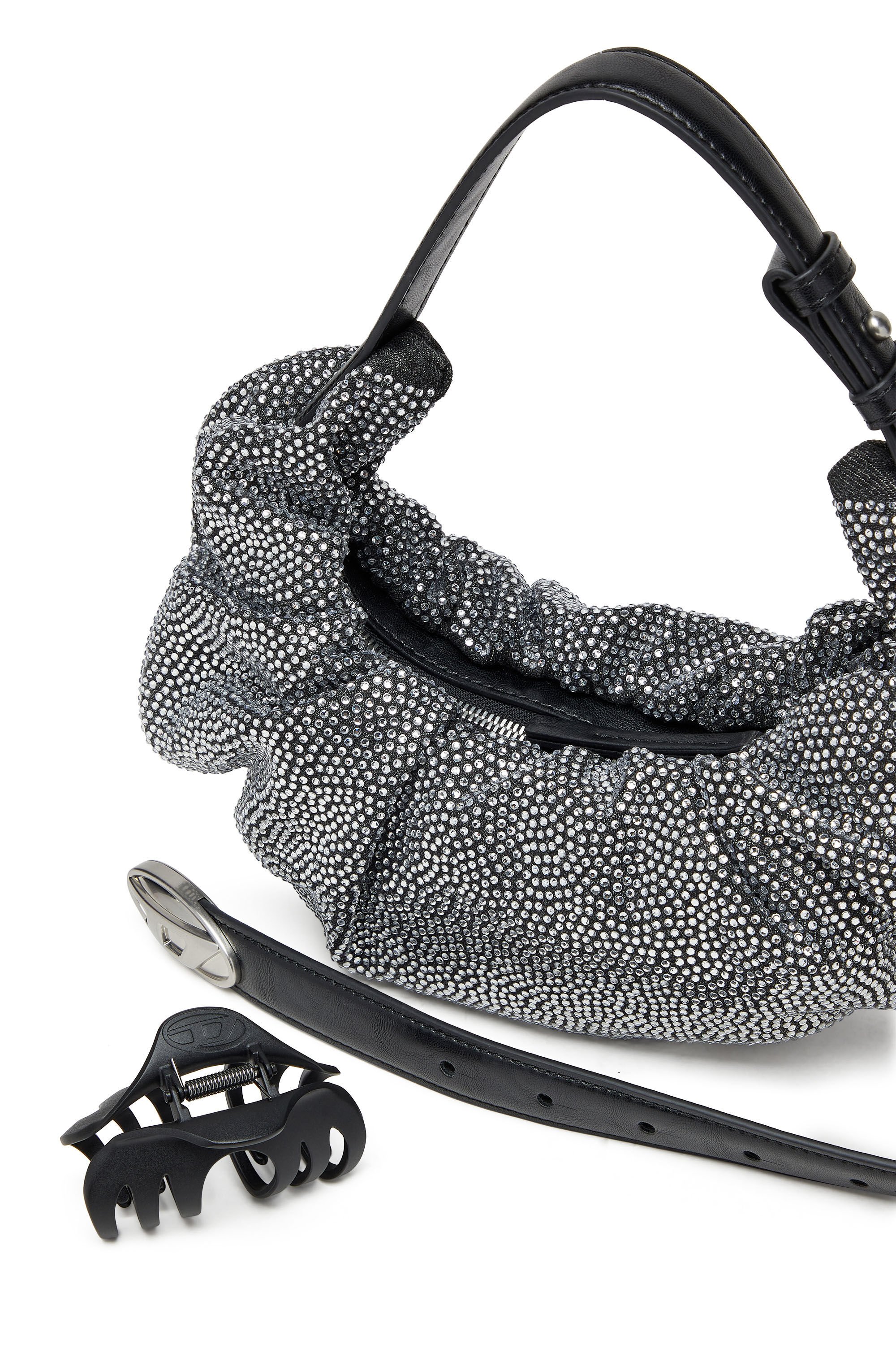 Diesel - GRAB-D HOBO S, Woman's Grab-D S-Small scrunched hobo bag in crystal denim in Black - 2