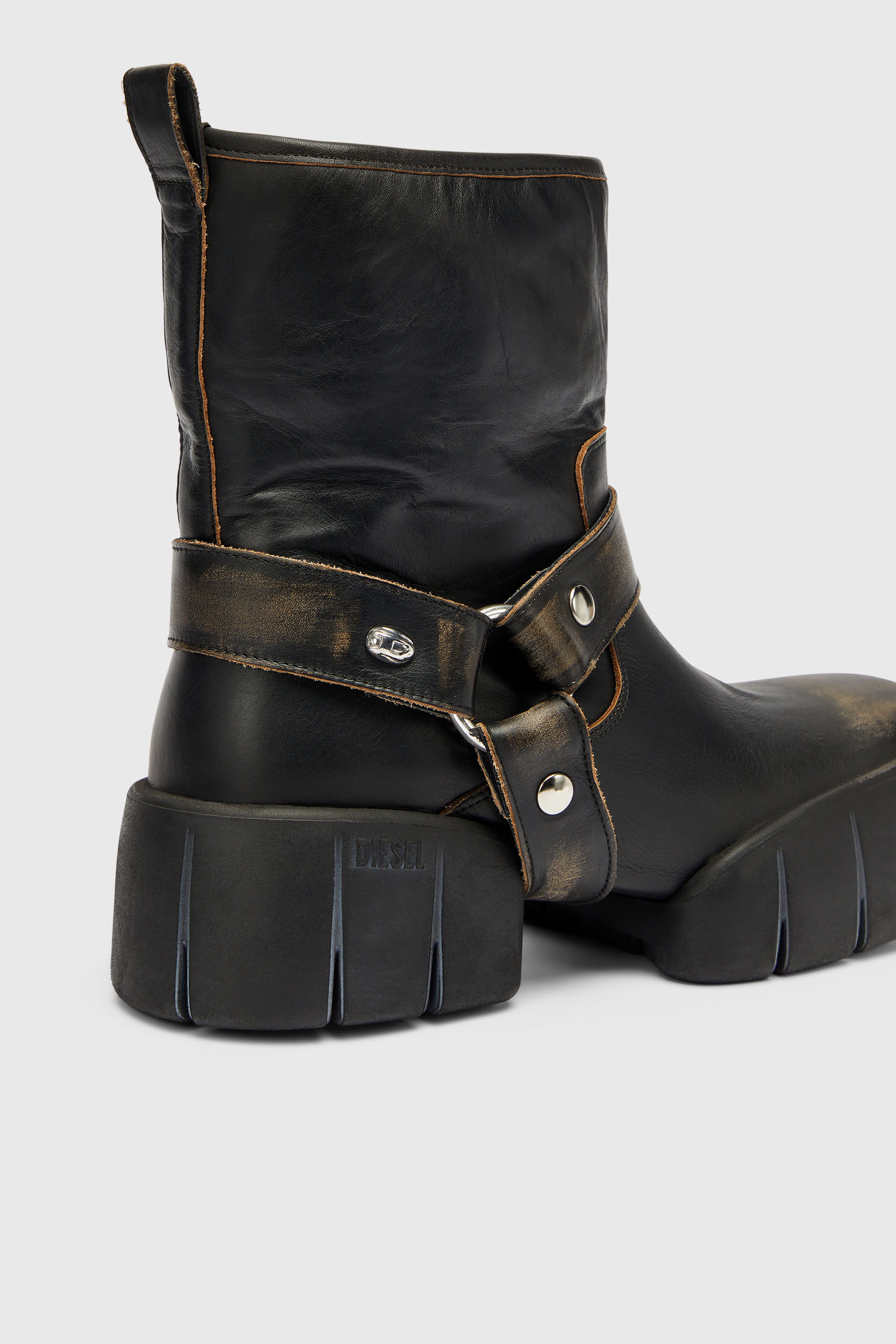 Diesel - D-TEX TU, Man's D-Tex - Biker boots in distressed leather in Dark Brown - 4