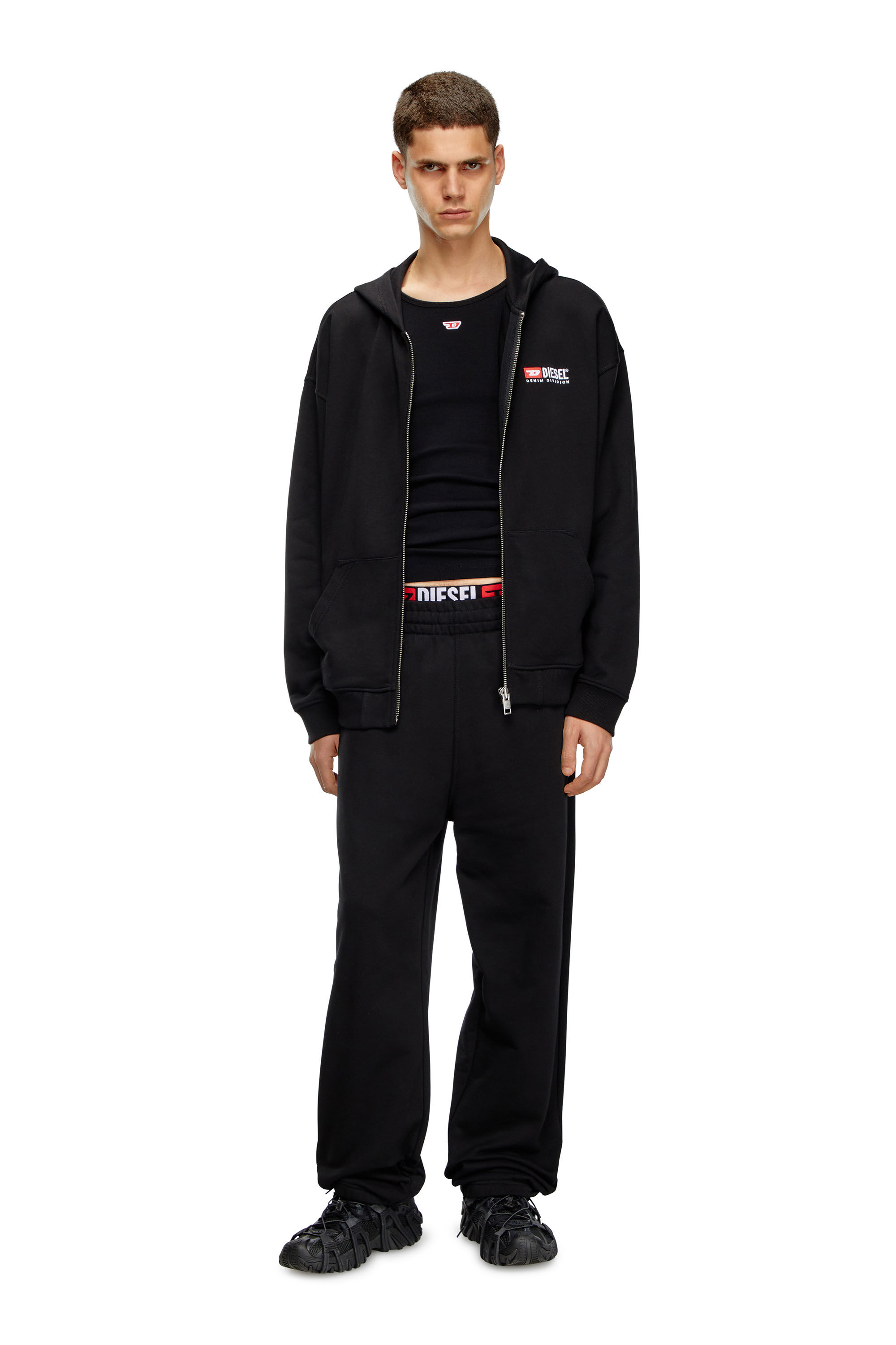 Diesel - S-BOXT-HOOD-ZIP-DIV, Man's Zip-up hoodie with Diesel embroidery in Black - 1