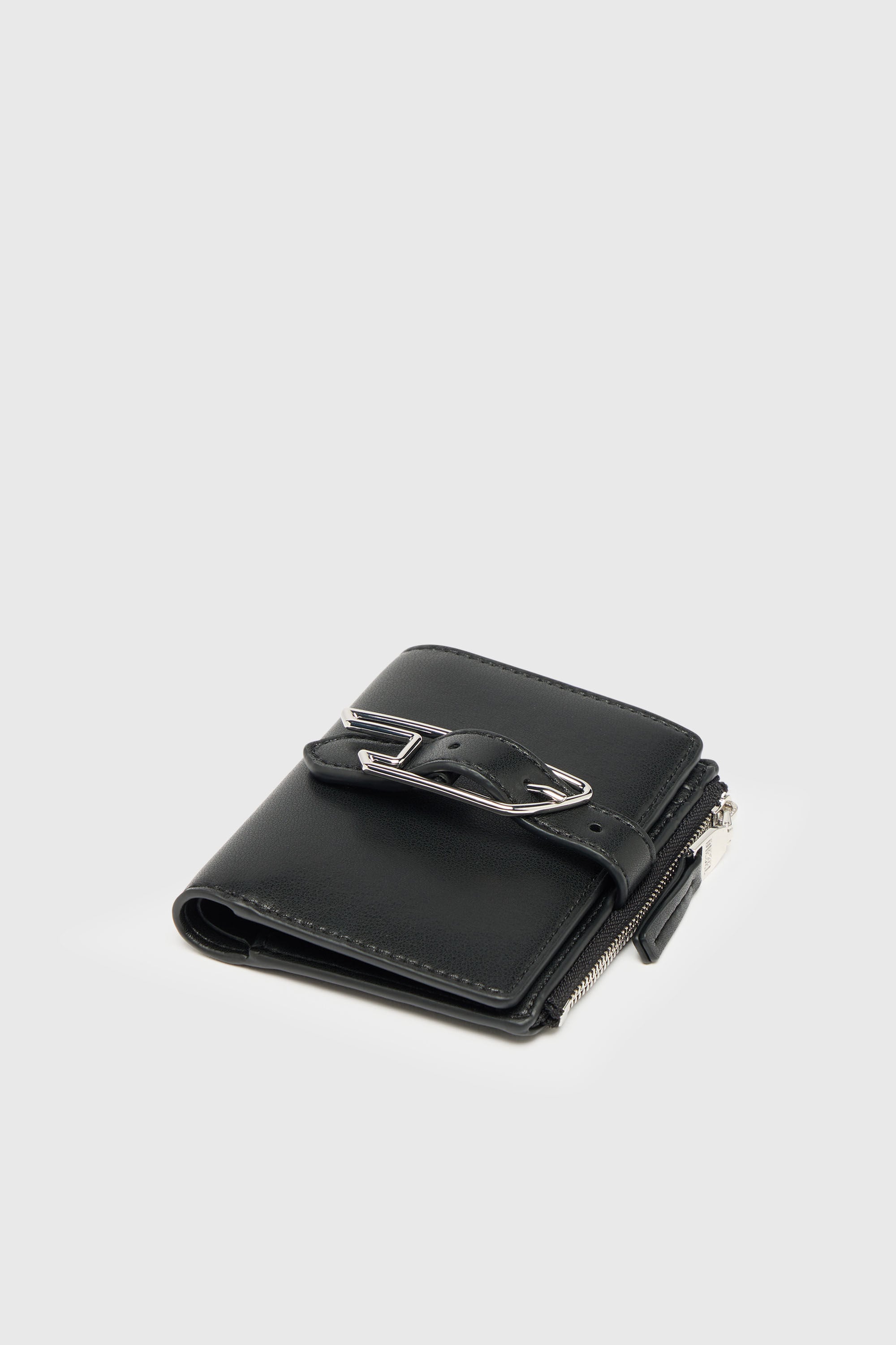 Diesel - D-LINE BI FOLD ZIP II, Woman's Bi-fold wallet in coated leather with belt detail in Black - 4