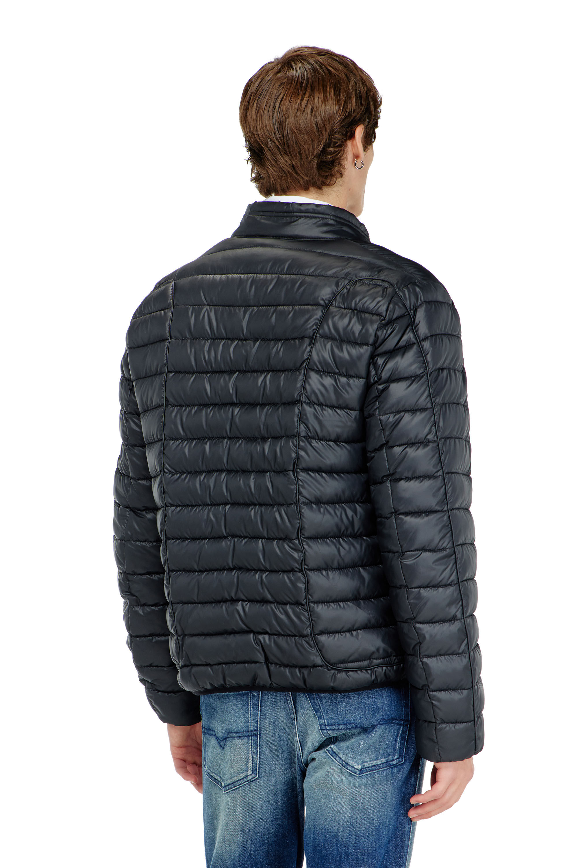 Diesel - W-PILOT-WRD, Man's Biker-style puffer jacket with tonal piping in Black - 4