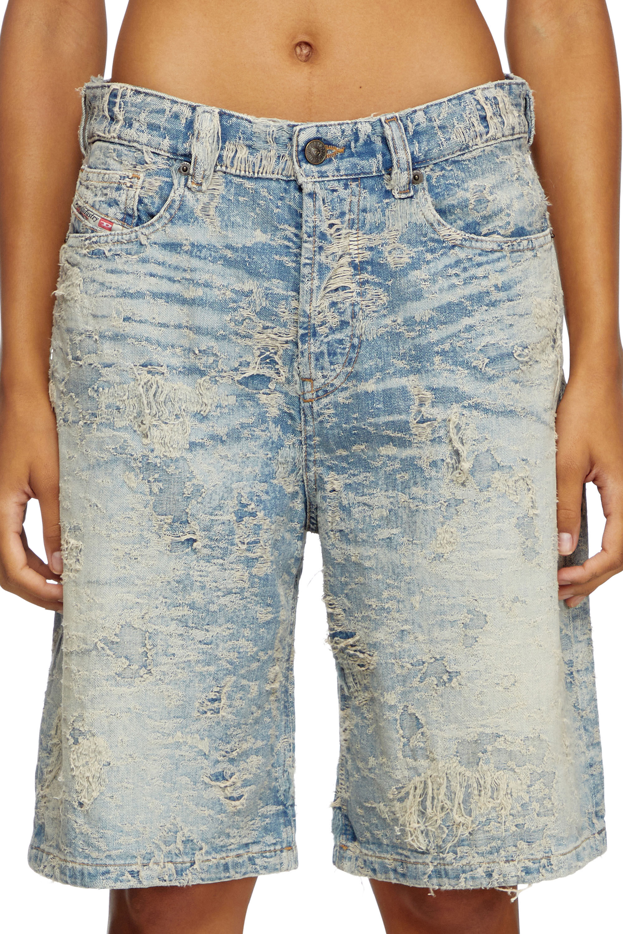 Diesel - DE-SIRE-SHORT-FSF, Woman's Shorts in dirty jacquard denim in Light Blue - 5