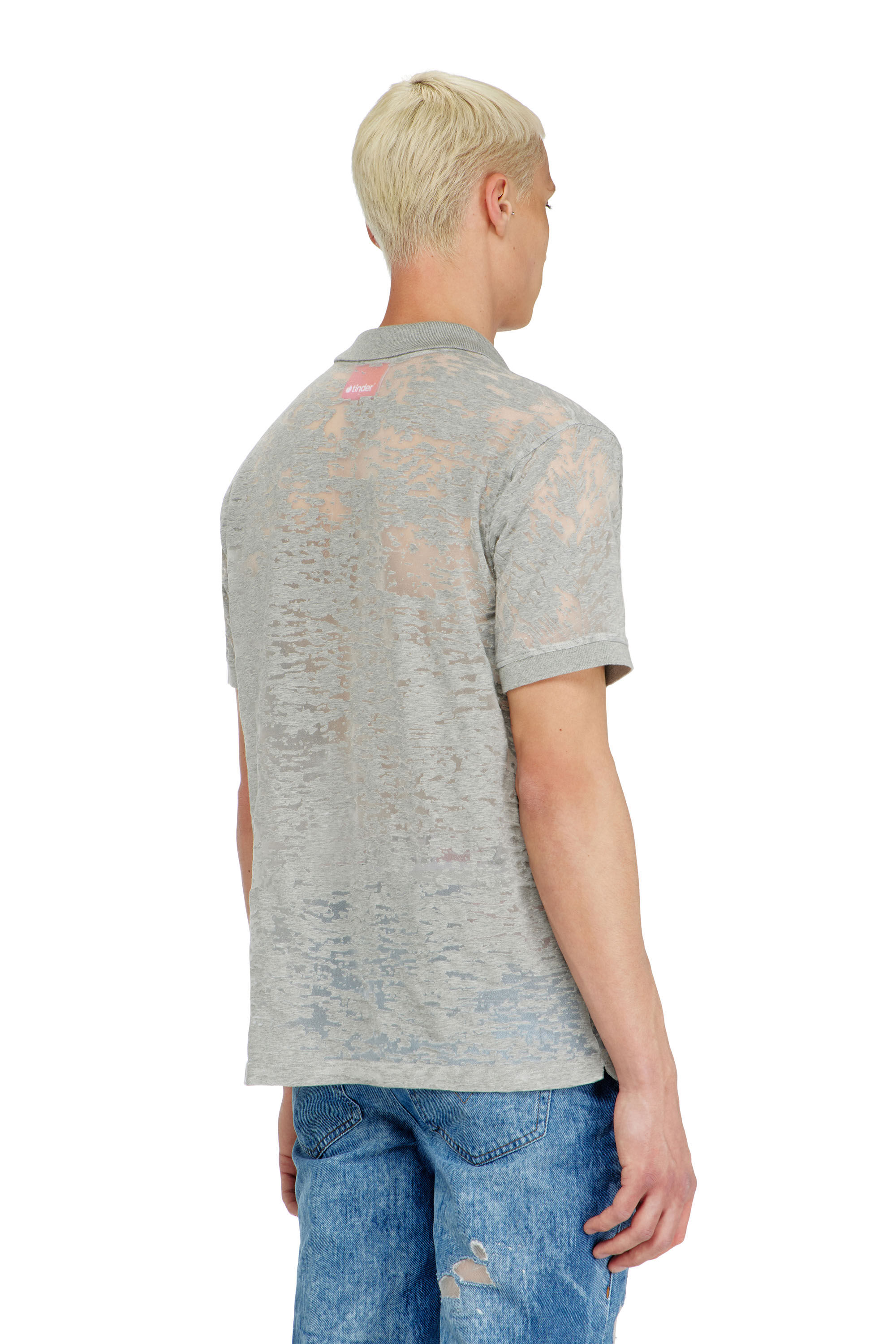 Diesel - PR-T-REJUST, Man's Polo shirt in all-over devor&eacute; jersey in Light Grey - 4