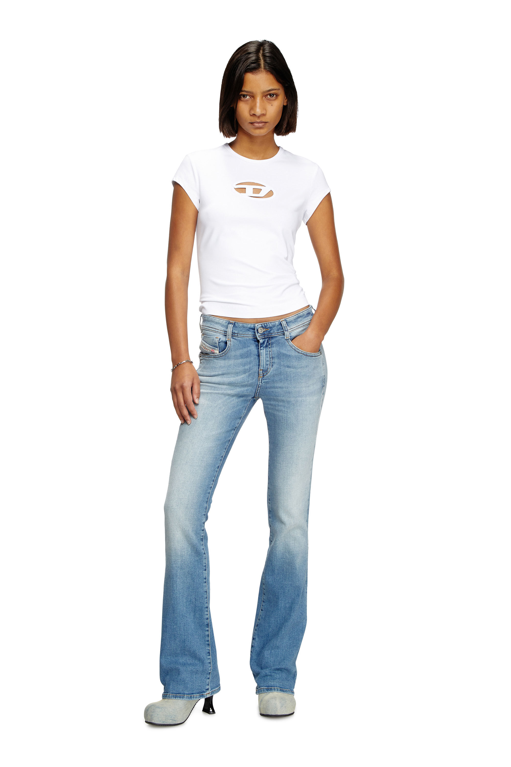 トップス diesel T-ANGIE T-ANGIE Woman: Cotton T-shirt with cut-out D logo | Diesel