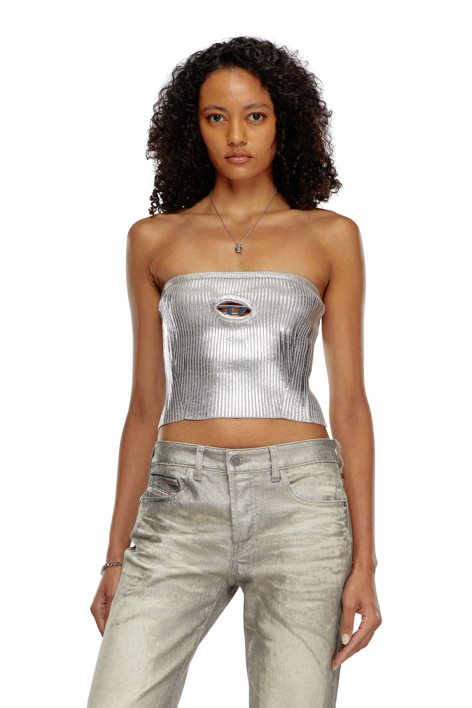 Women's Metallic tube top with logo hardware | Grey | Diesel