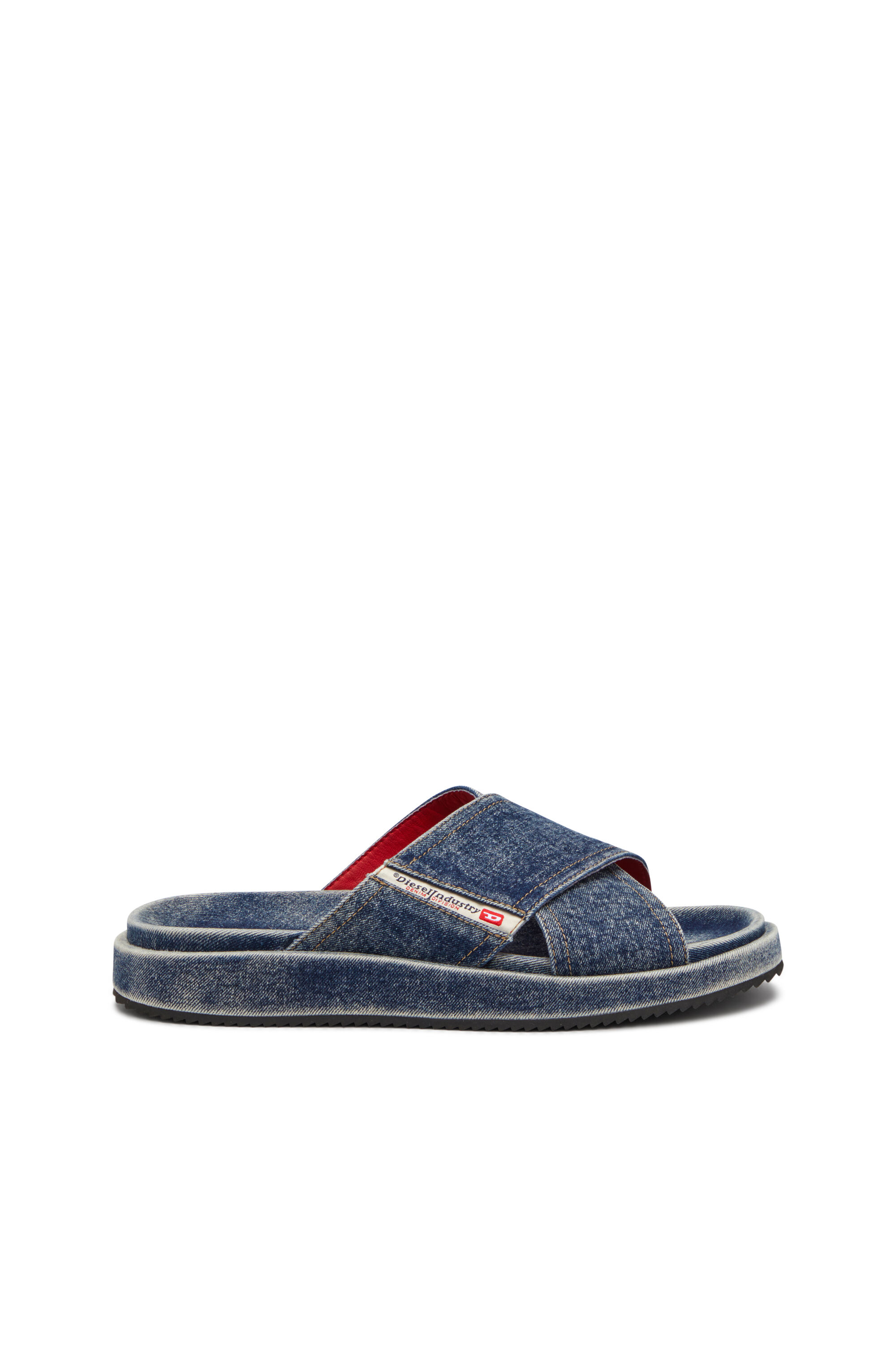 Women's Sa-Slide-Denim slides with criss-cross straps | Blue