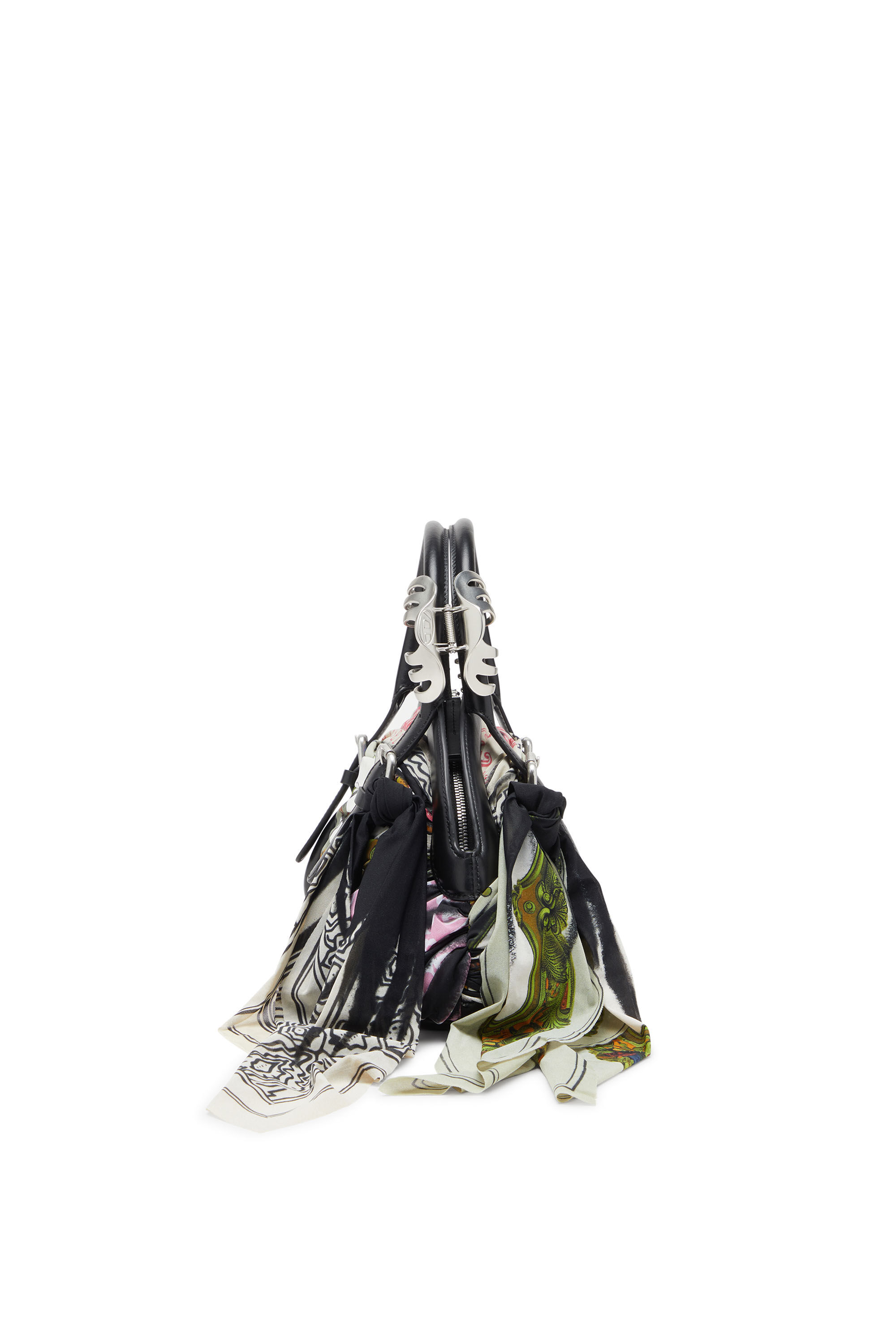 Diesel - TRASH-D TOP HANDLE, Woman's Trash-D-Bandana handbag in leather and jersey in Black/White - 4