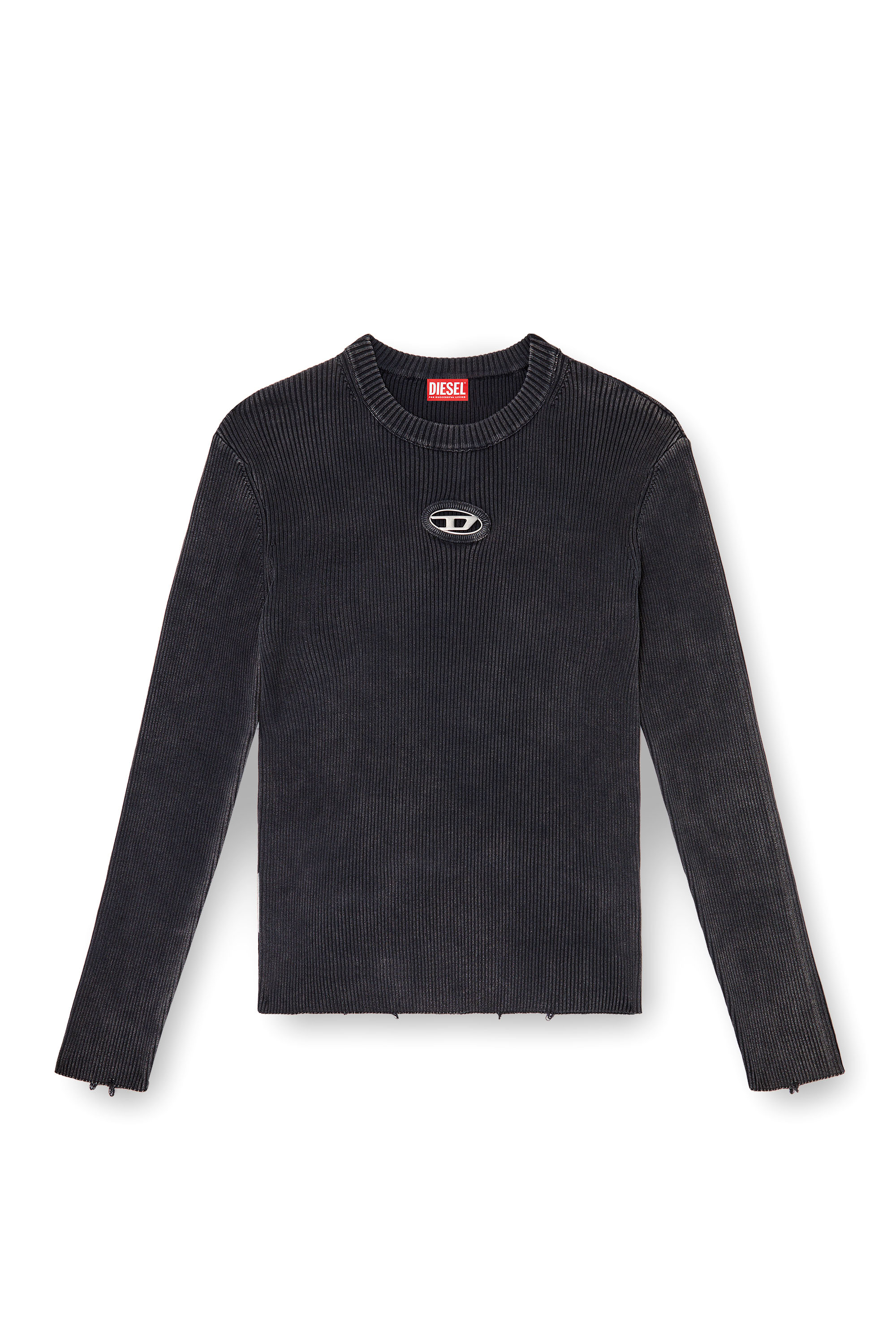 Diesel - K-DARIN-D, Man's Distressed jumper with cut-out logo in Black - 3