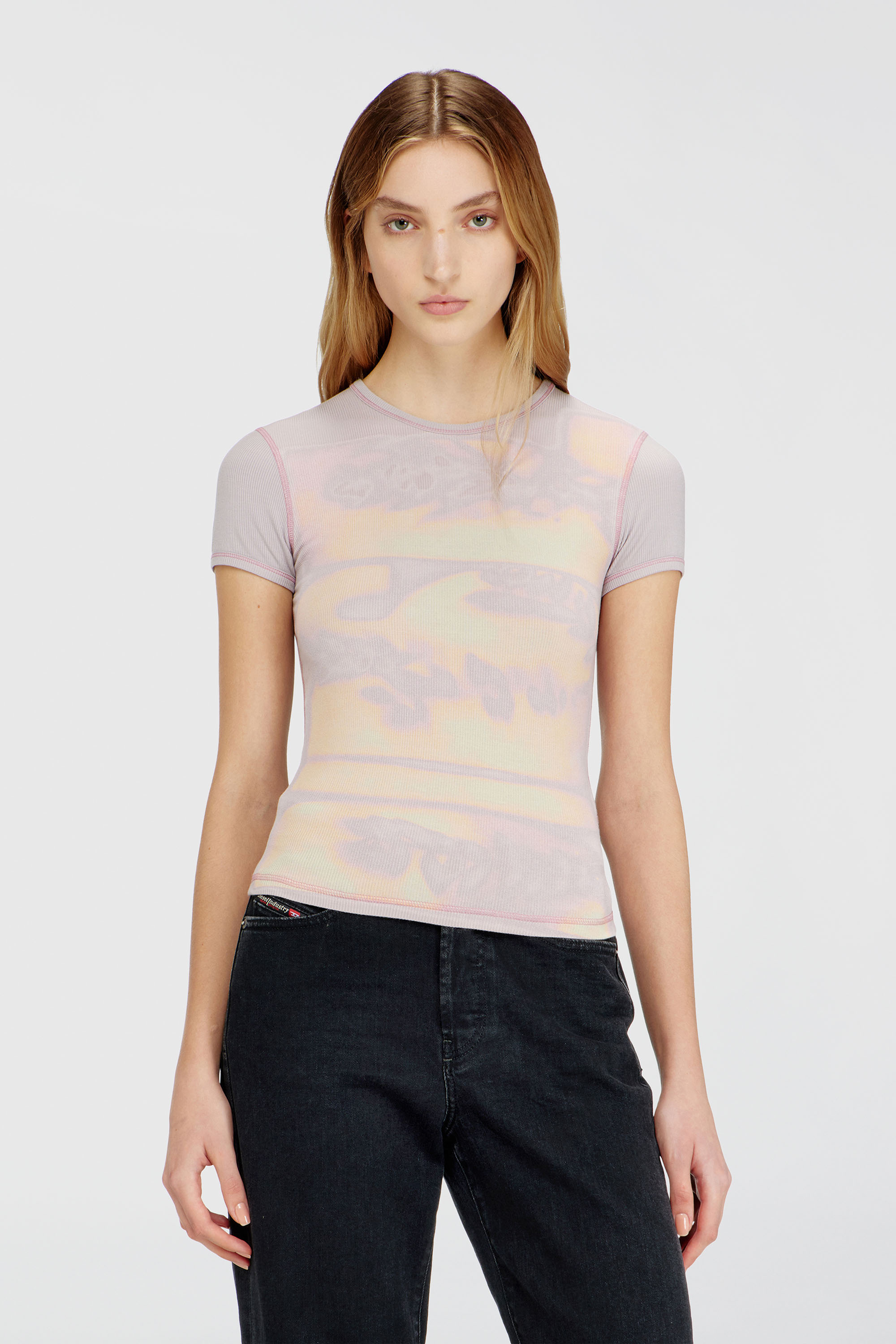 Diesel - T-ELE-LONG-AA1, Woman's Slim jersey top with graphic print in Lilac - 1