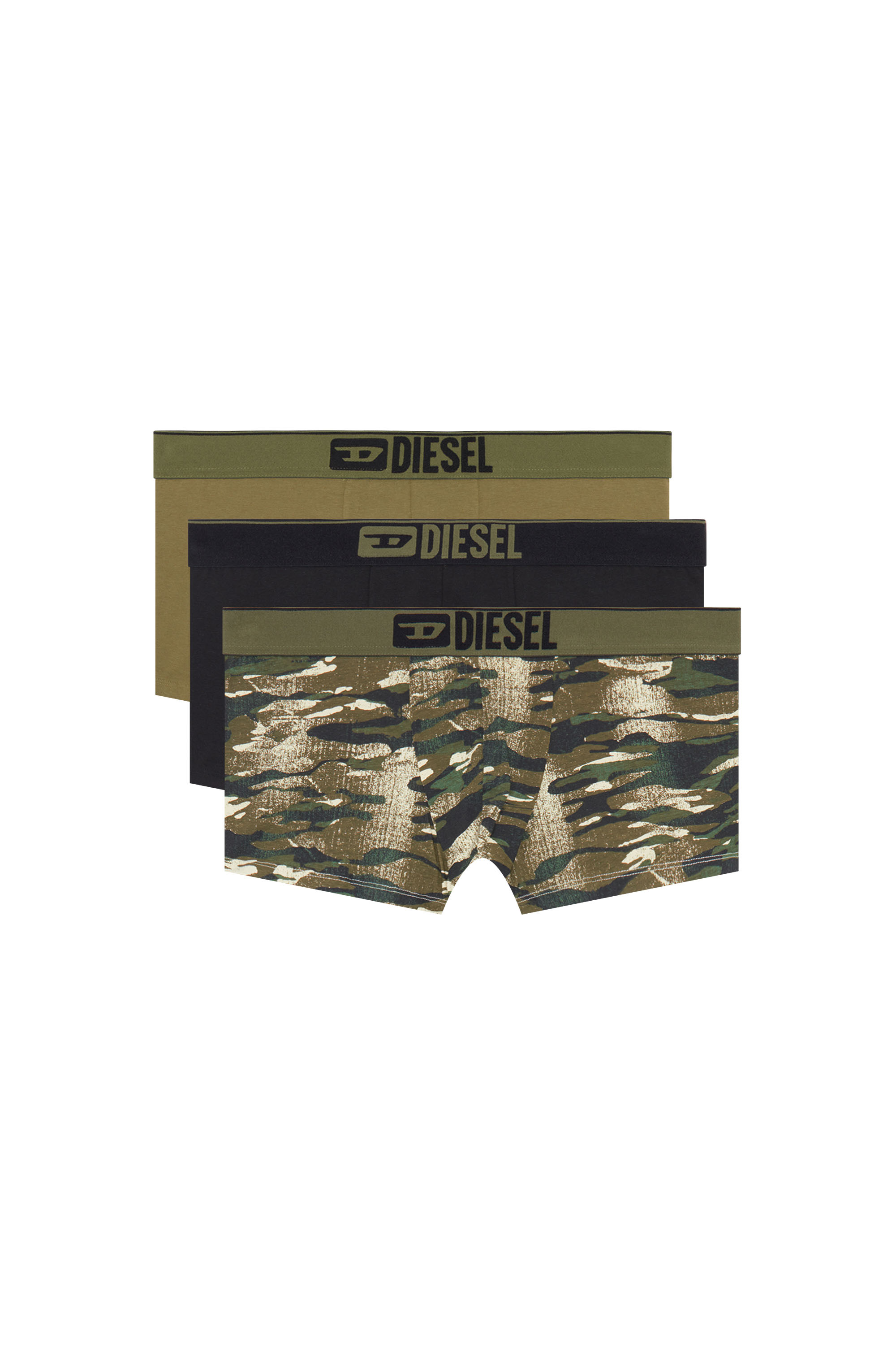 Diesel - UMBX-DAMIENTHREEPACK, Man's 3-pack boxer briefs plain and camo in Military Green - 1