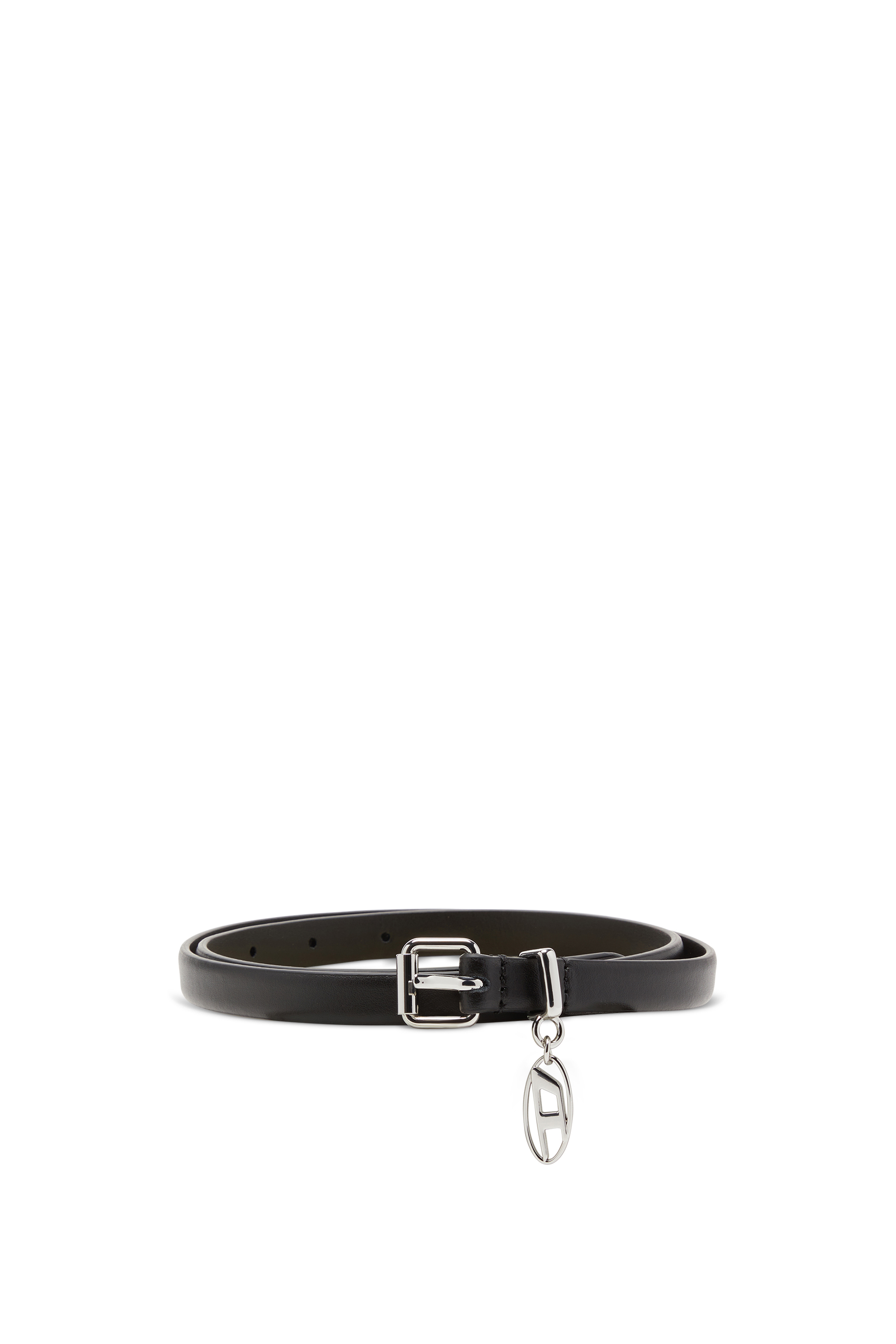 Diesel - B-CHARM-OVAL D, Woman's 1.5 cm leather belt with Oval D charm in Black - 1