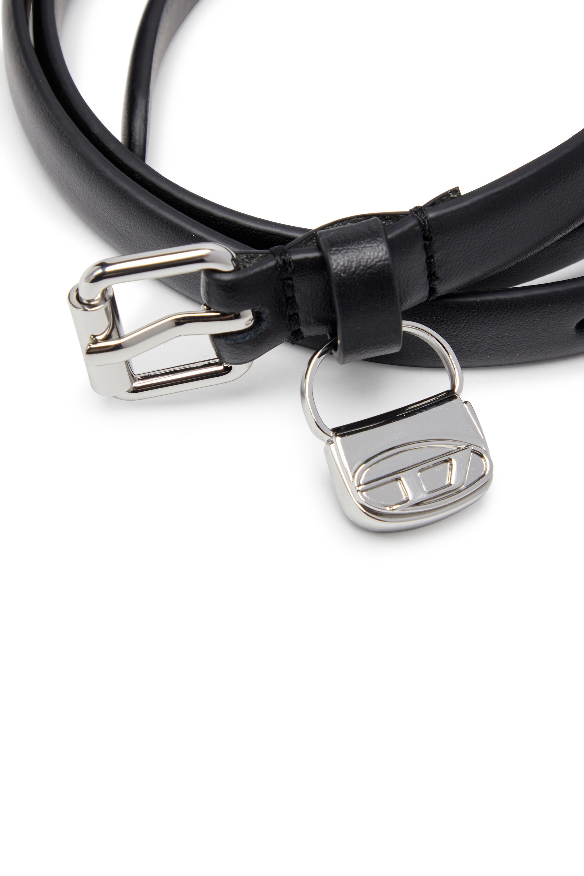 Diesel - B-CHARM HIP, Woman's 1.4cm slim leather belt with 1DR bag charm in Black - 3