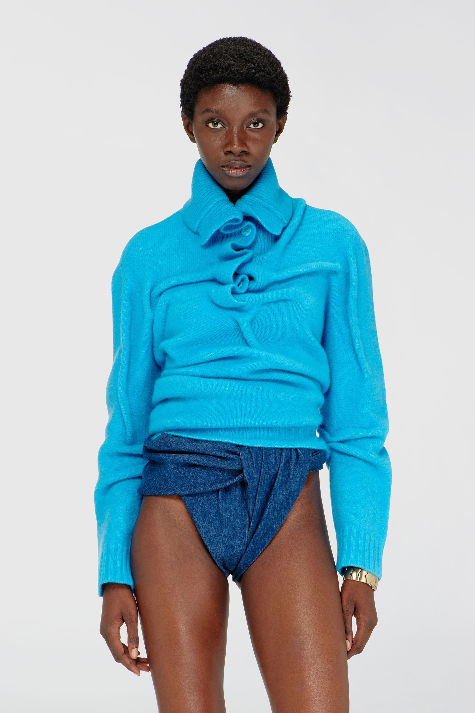 Diesel - M-AMARY, Woman's Button-neck jumper in wrinkled boiled knit in Azure - 1