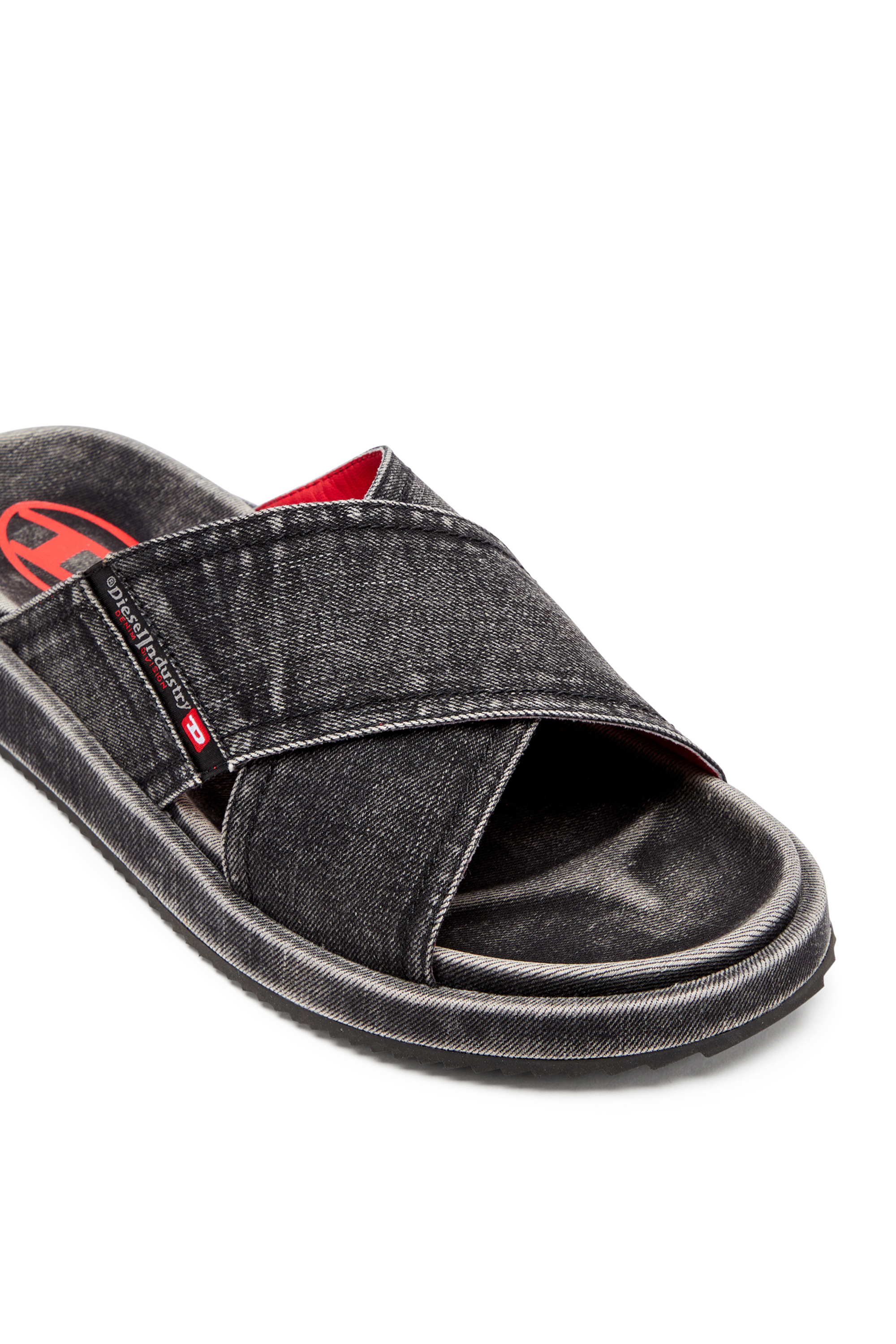 Diesel - SA-SLIDE CRIS CROS, Unisex's Sa-Slide-Denim slides with criss-cross straps in Black - 6
