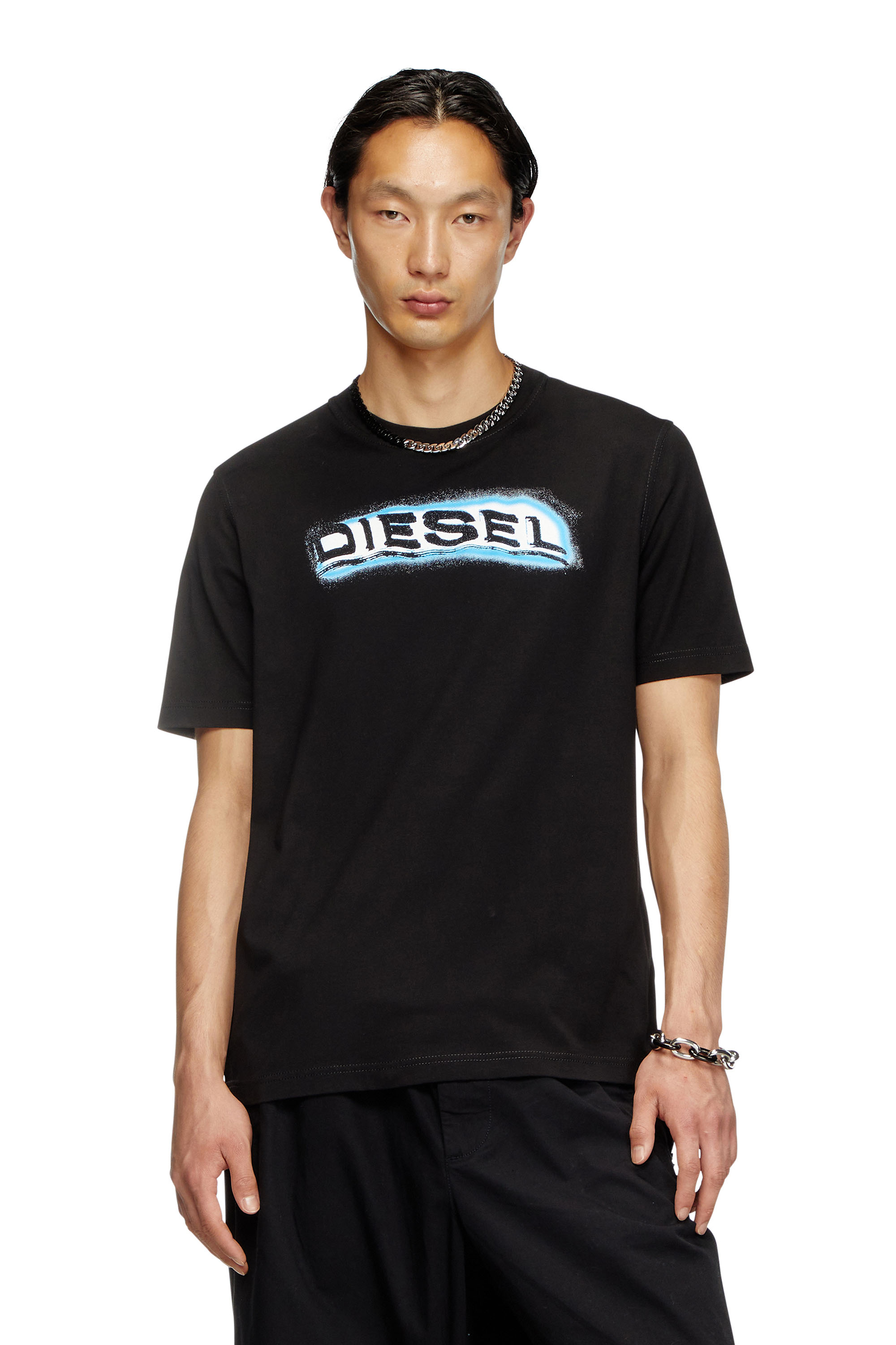 Diesel - T-ADJUST-R4, Man's T-shirt with puff-print logo in Black - 1