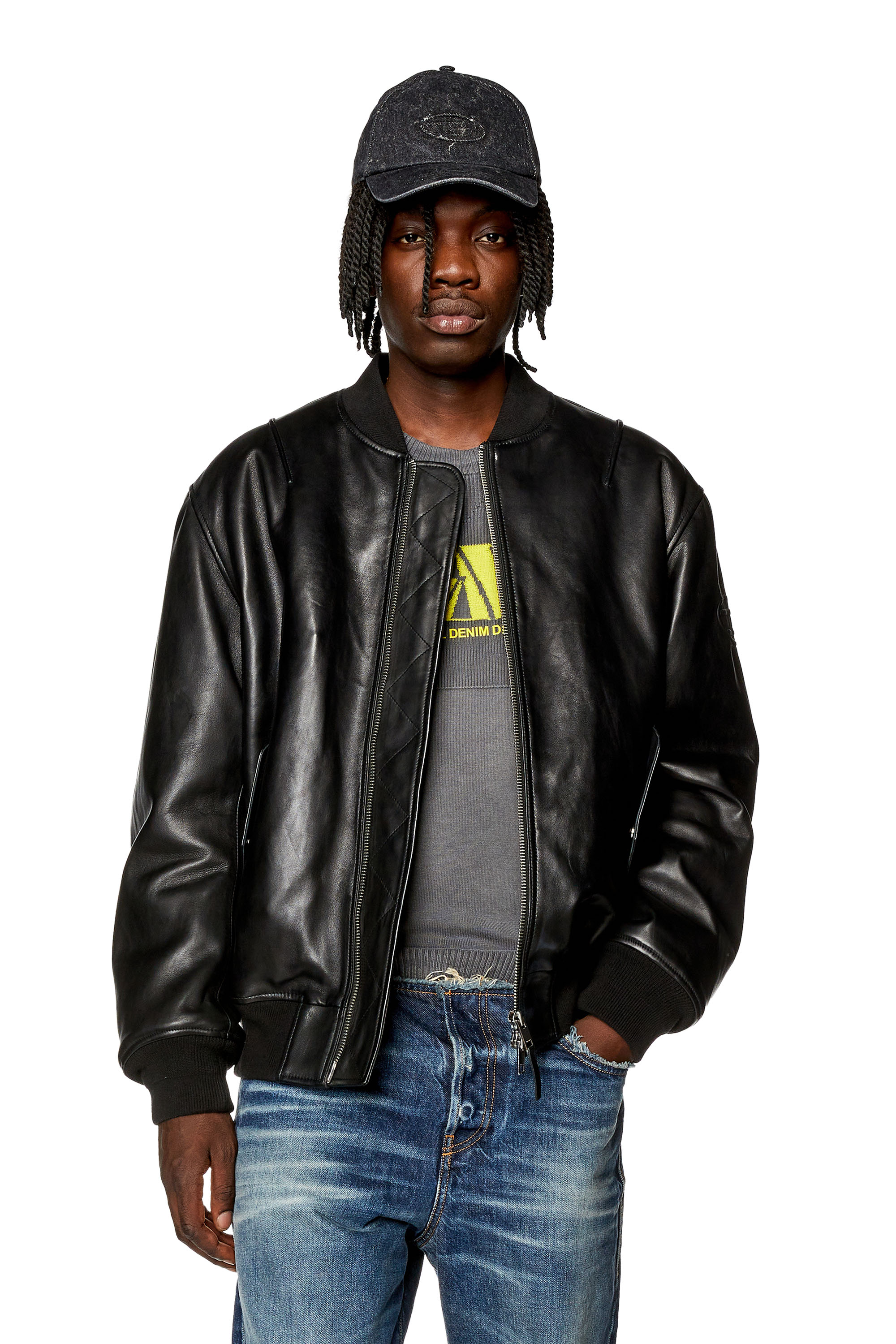 Diesel - L-PRITTS, Man's Padded jacket in tumbled leather in Black - 3