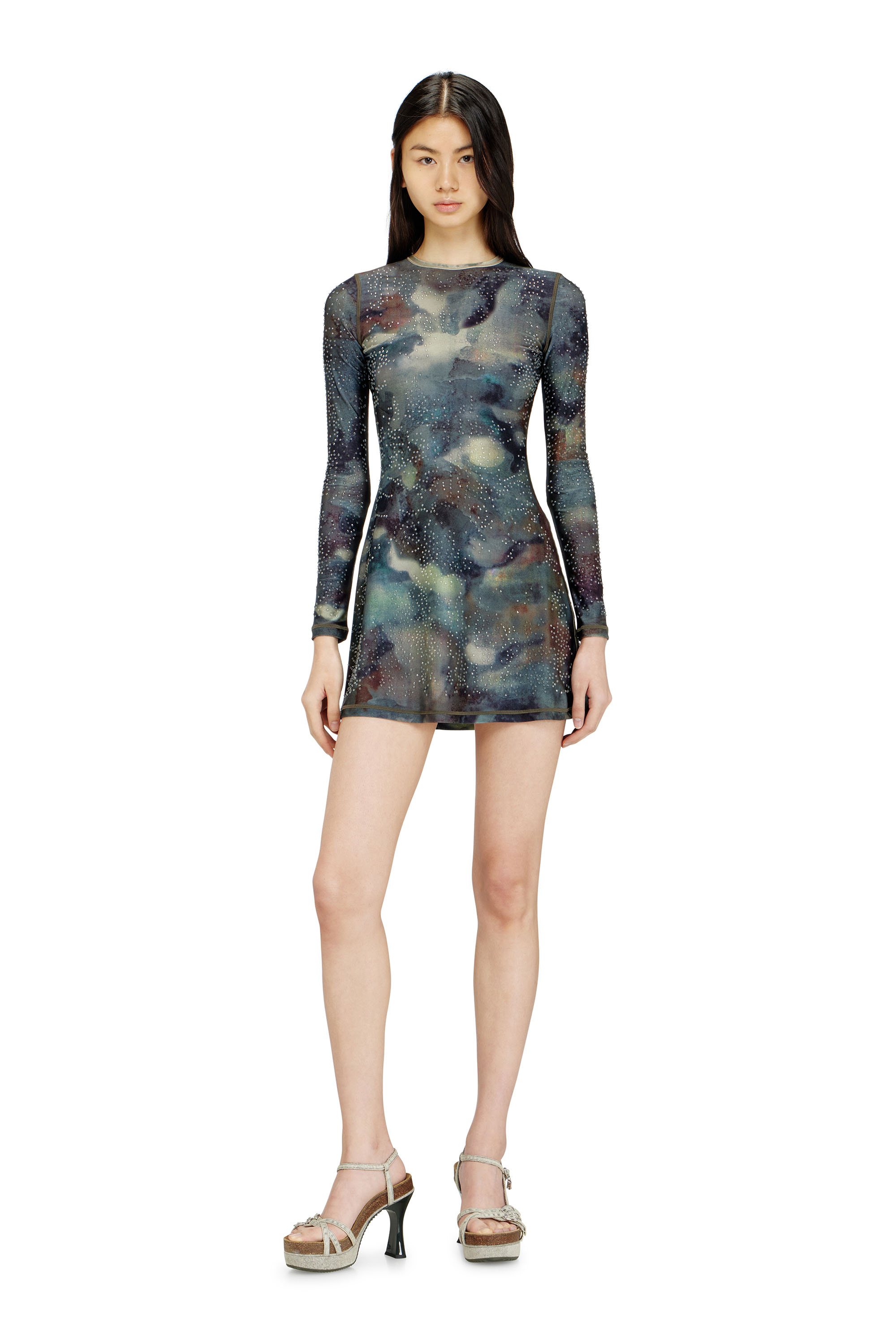 Diesel - D-UPLO, Woman's Printed mini dress with crystal details in null - 3