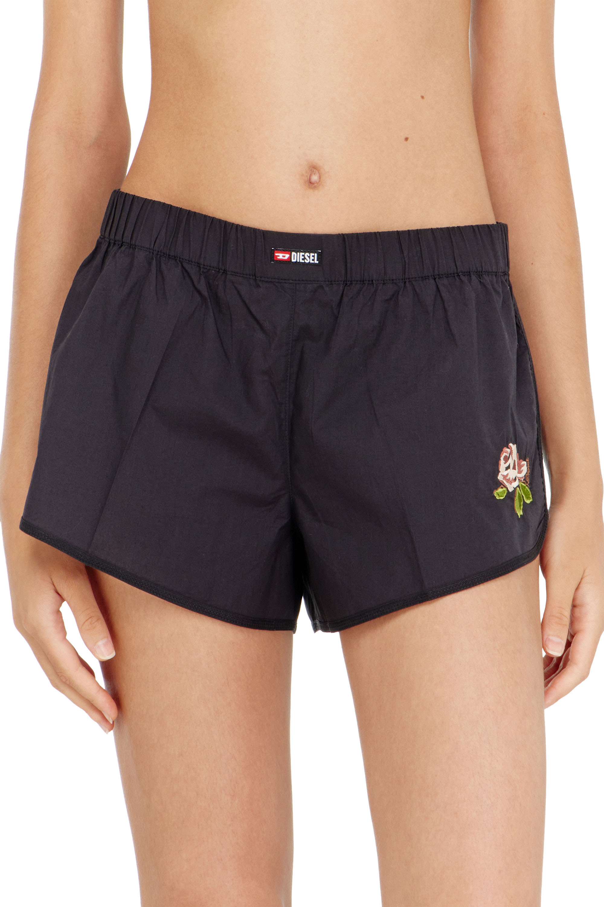 Diesel - ELOISE-D-CORE, Woman's Cotton boxers with floral embroidery in Black - 2