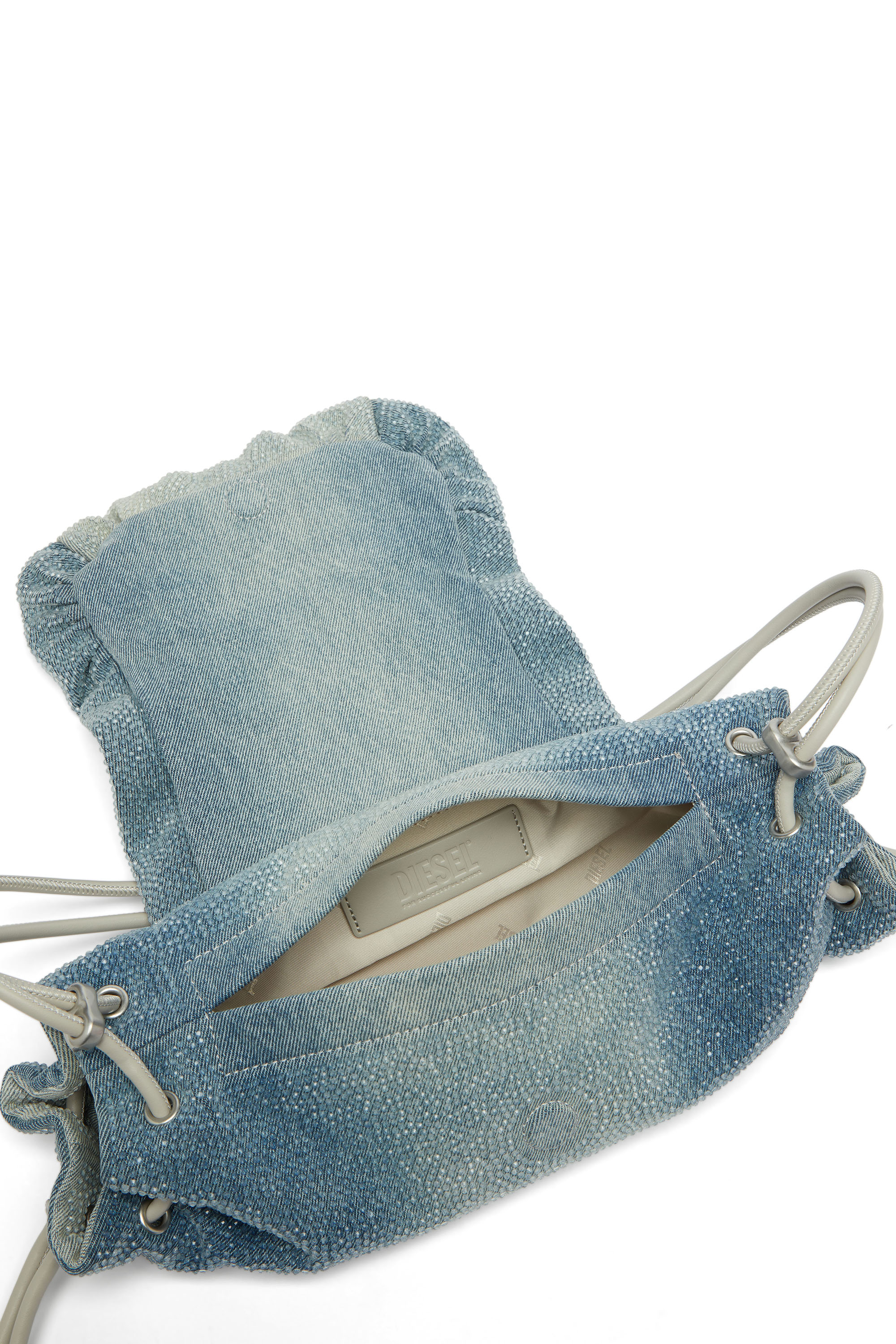Diesel - SCRUNCH-D SHOULDER S, Woman's Scrunch-D - Shoulder bag in denim with transparent crystals in Blue - 3