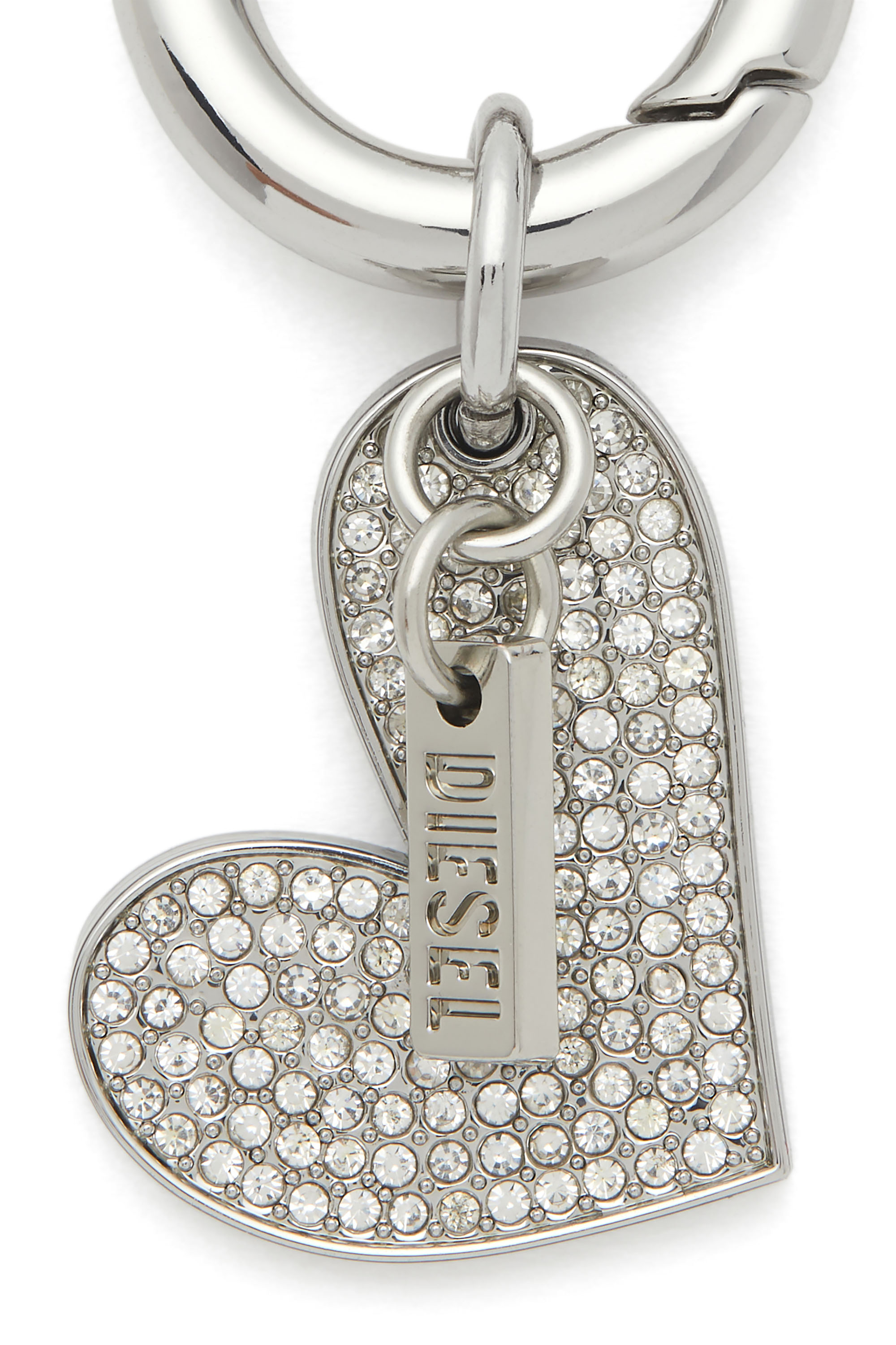 Diesel - CHARM-HEART, Woman's Metal heart charm with rhinestones in Silver - 3