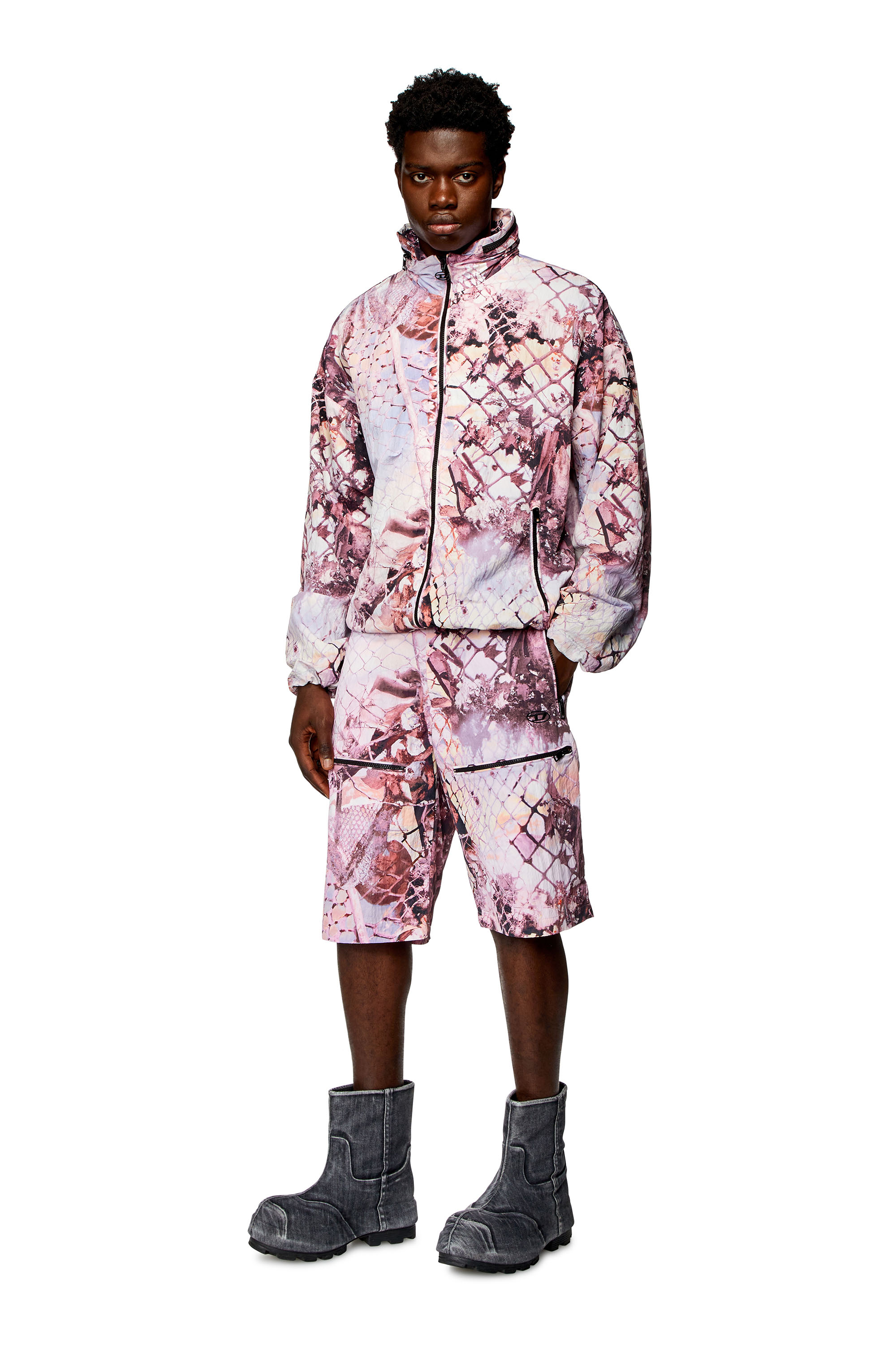 Diesel - P-MCKELL-SHORT-A, Man's Nylon cargo shorts with abstract print in Pink - 1