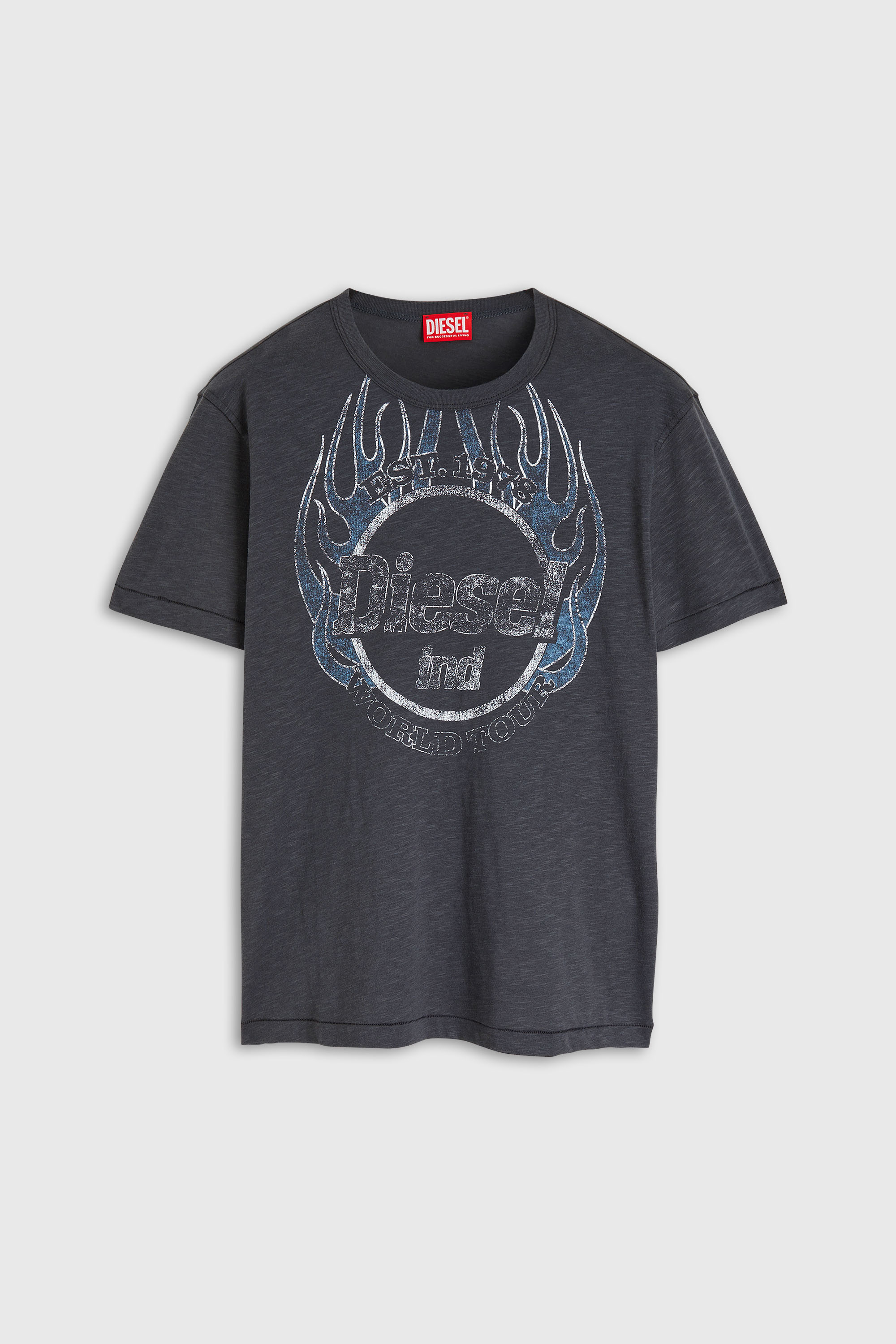 Diesel - T-NOTS, Man's T-shirt in slub-jersey with crack print in Dark grey - 2