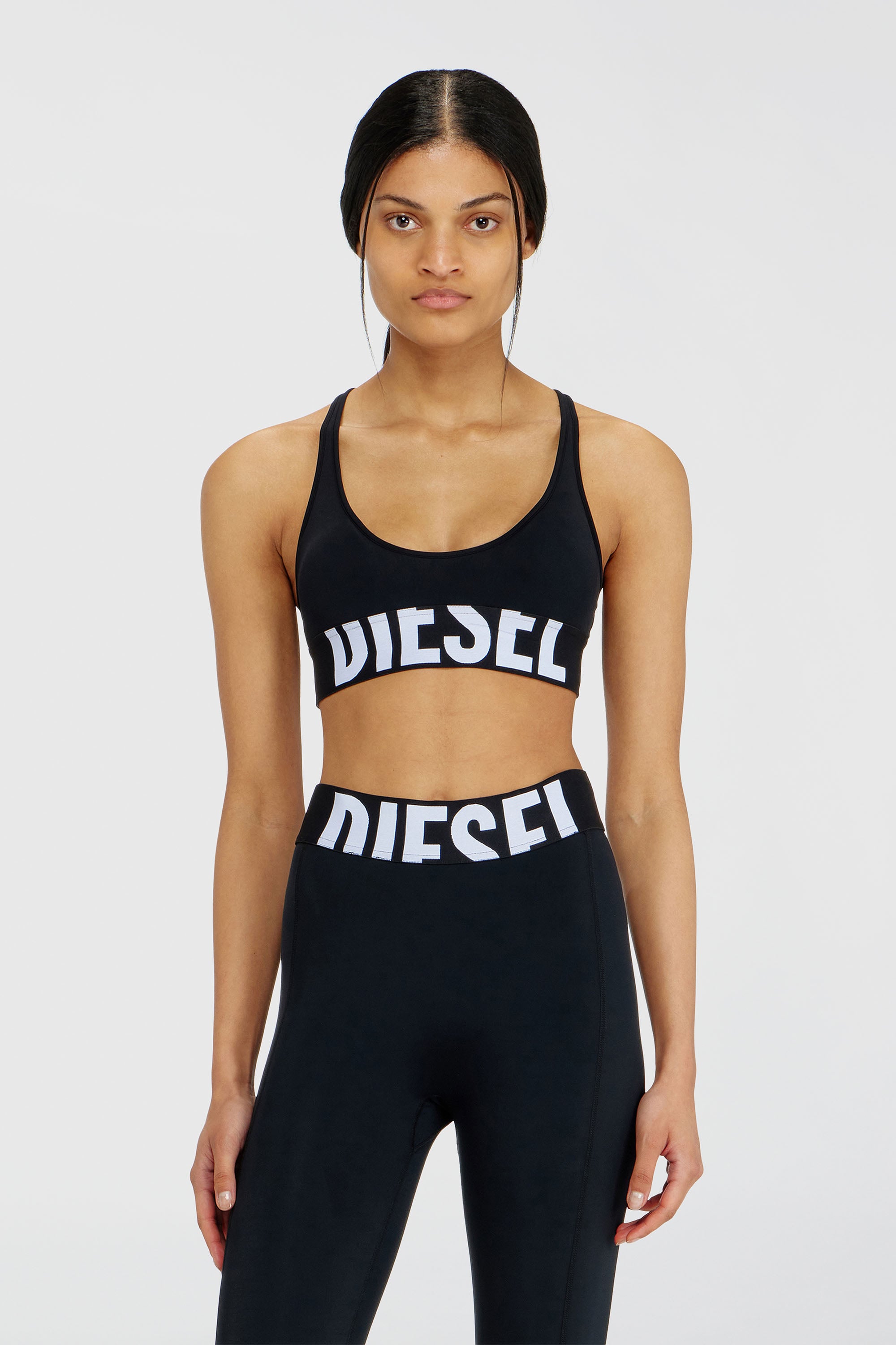 Diesel - ALLISON-D-POP, Woman's Microfibre sports bra with cut-off logo in Black - 1