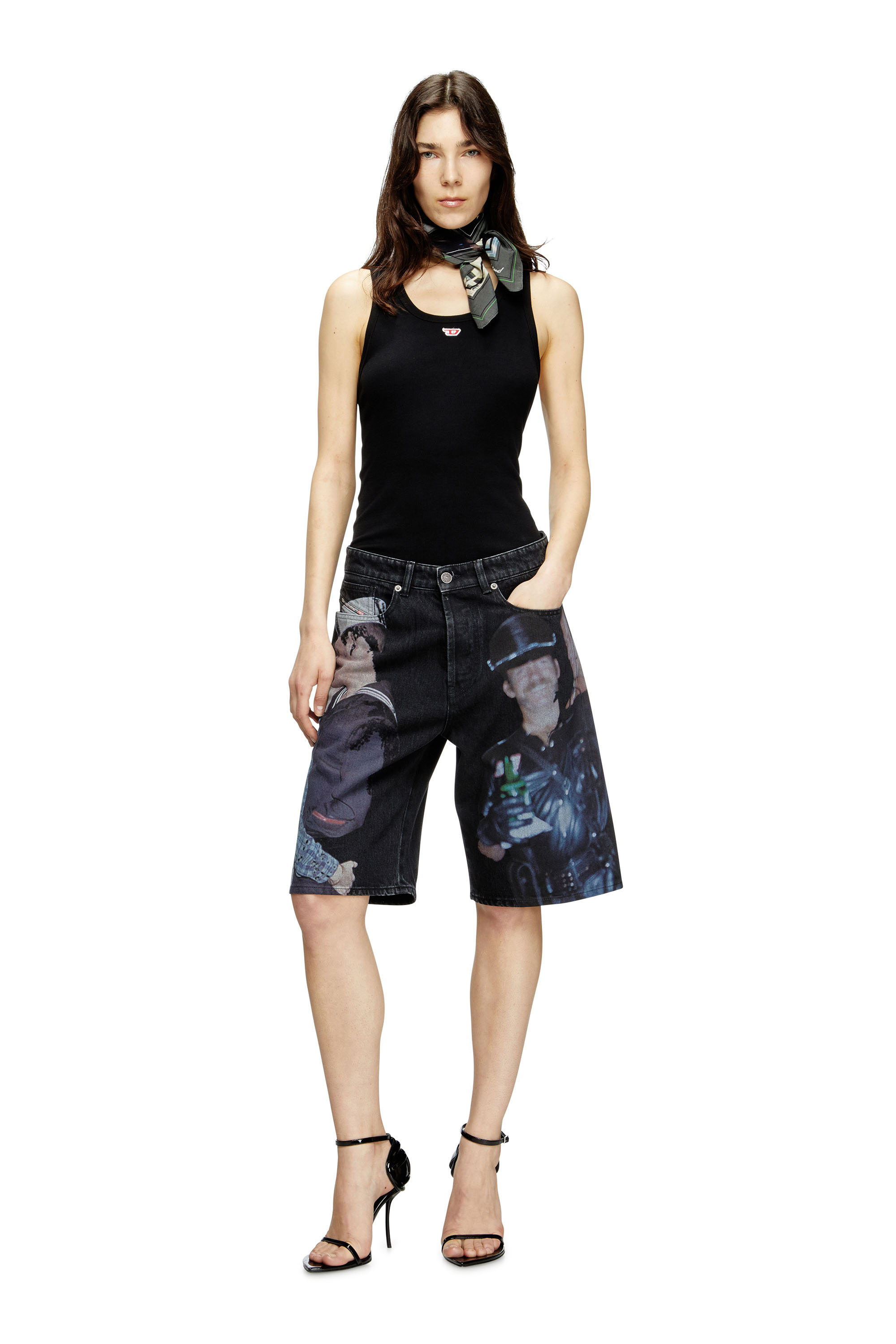 Diesel - PR-D-RIXFORD-S, Unisex's Denim shorts with multicolour print in Black - 4