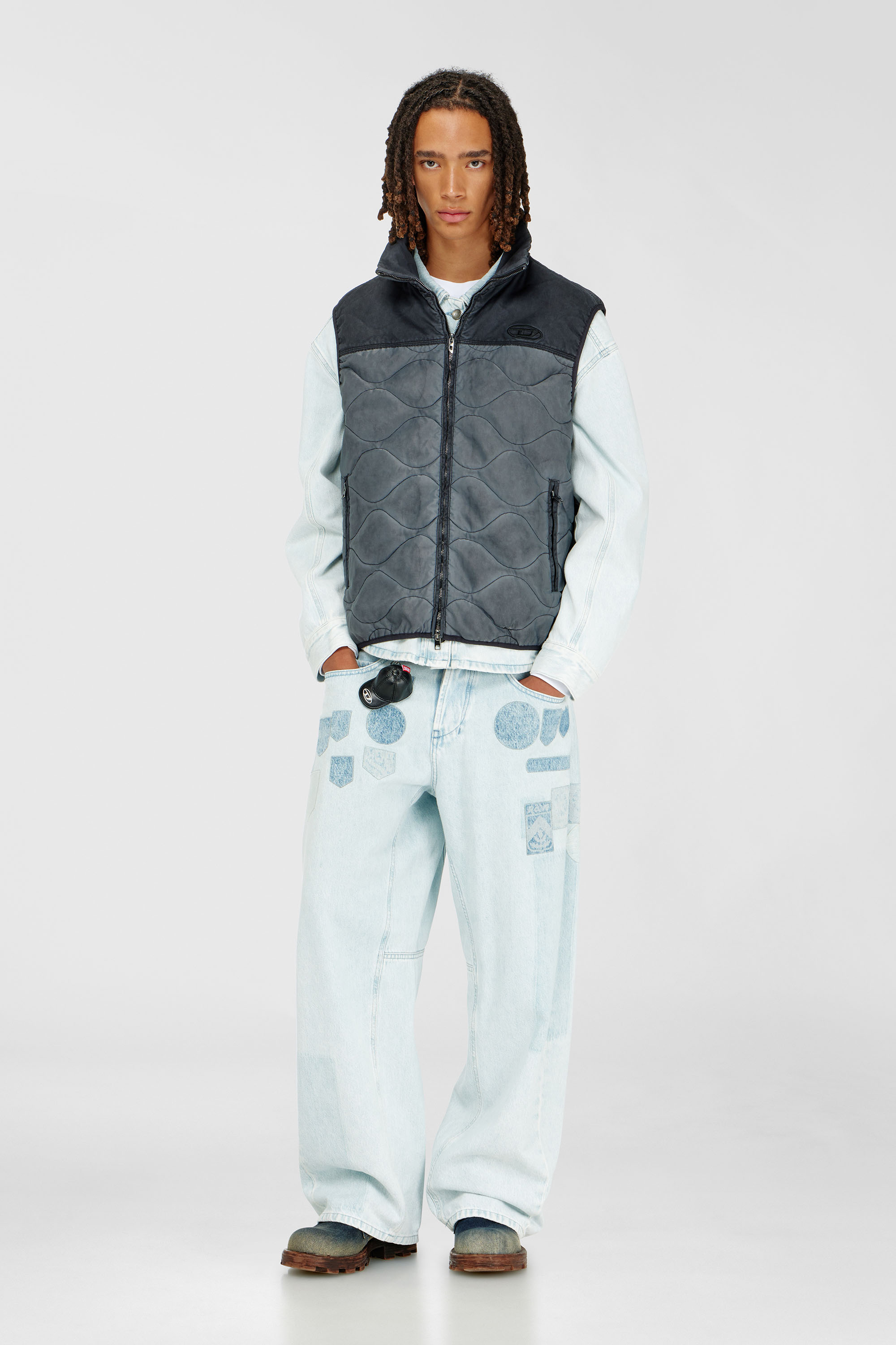 Diesel - J-ALVAR, Man's Quilted vest with fluffy neck lining in Dark grey - 2