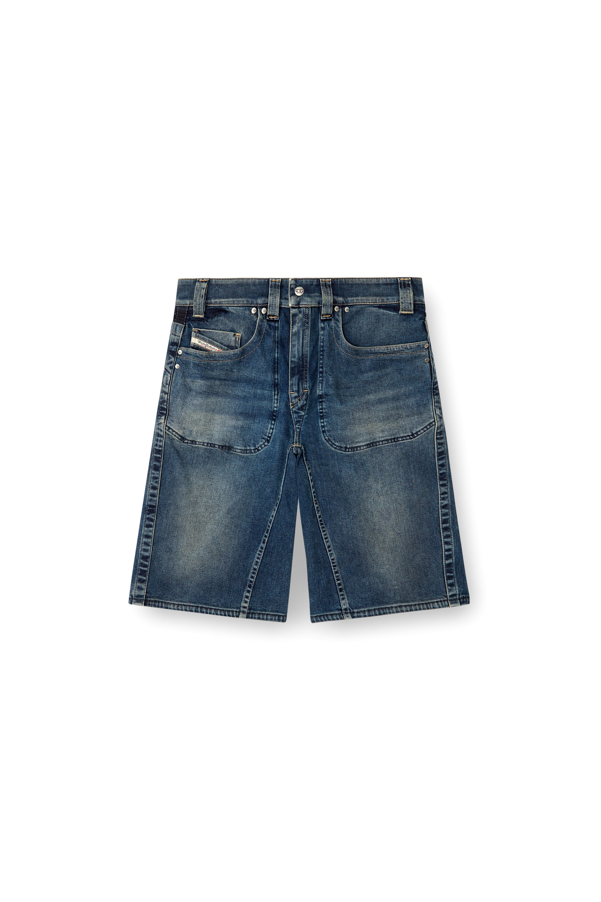 Diesel - D-MACRO-RE SHORT, Man's Bermuda shorts in Rehab denim in Dark Blue - 3