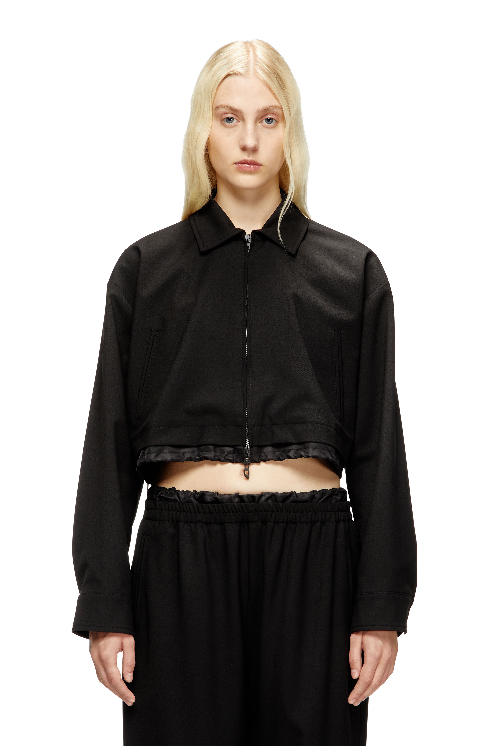 J-TING-FEM-R2, Black Diesel - J-TING-FEM-R2, Woman's Cropped jacket in tailoring fabric and nylon in Black - 3