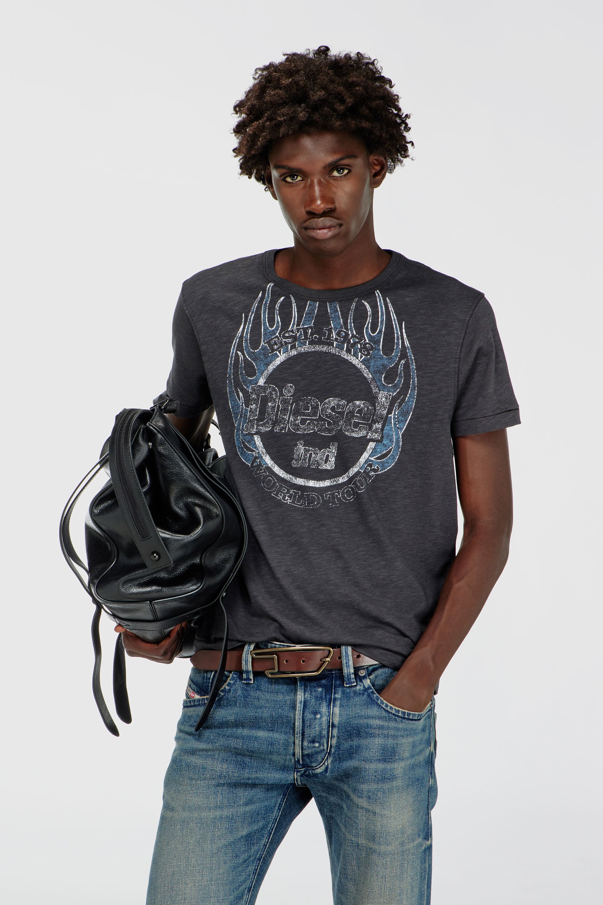 Diesel - T-NOTS, Man's T-shirt in slub-jersey with crack print in null - 1