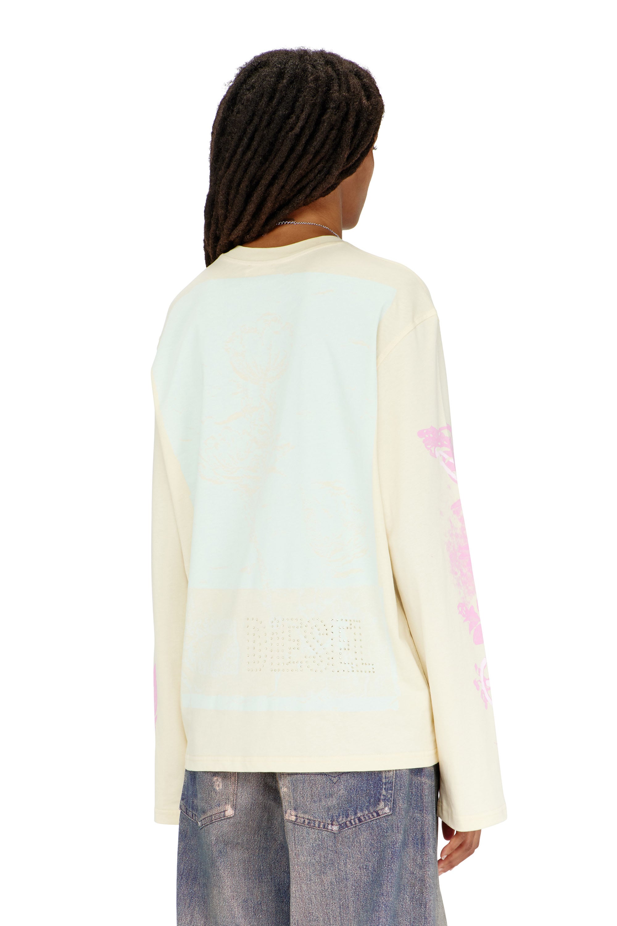 Diesel - T-HILARY-LS-AA3, Woman's Long-sleeve T-shirt with graphic prints and crystals in White - 4