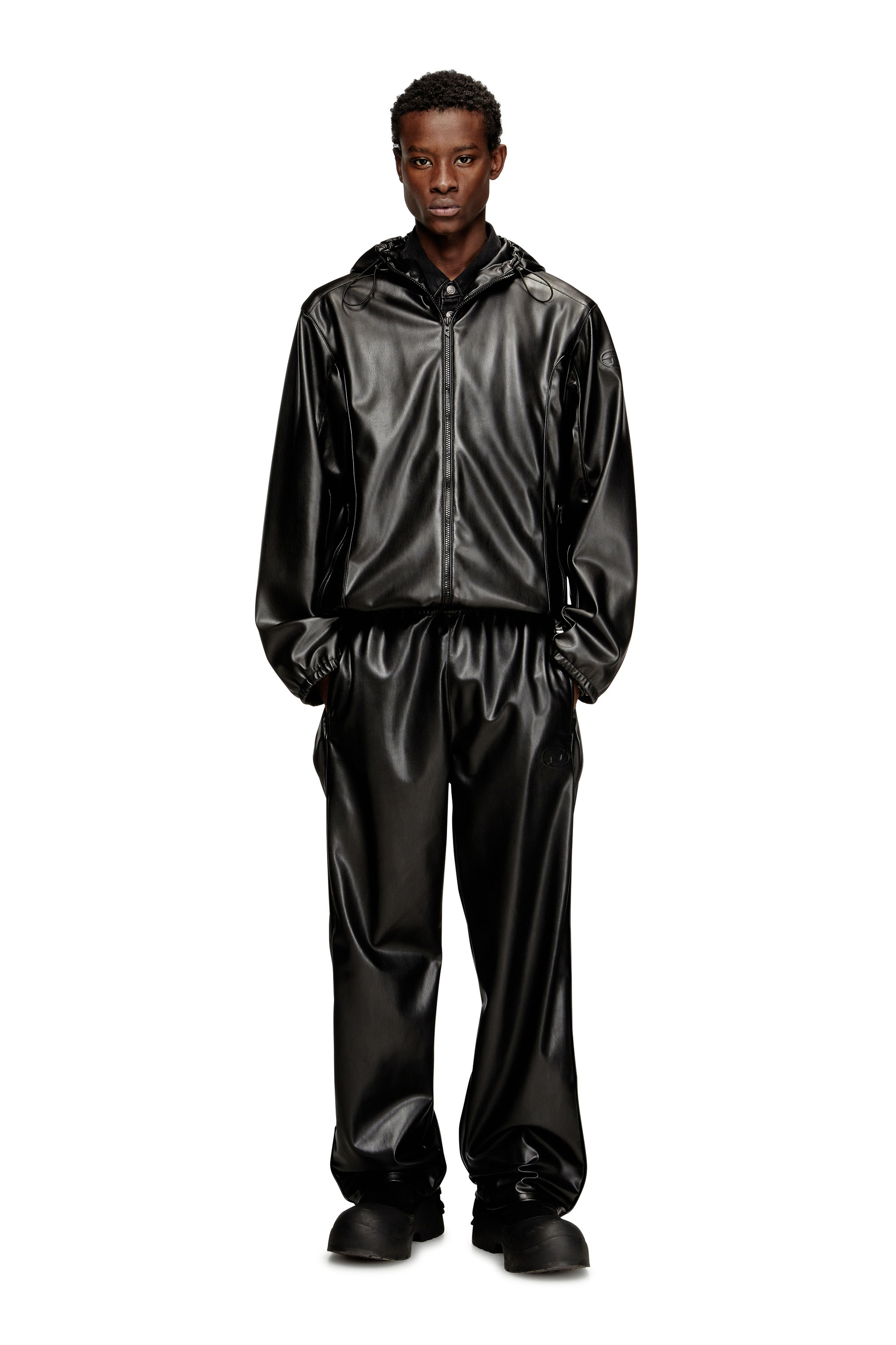 P-ARTEN-PIPING-PGBX, Black Diesel - P-ARTEN-PIPING-PGBX, Man's Track pants in coated fabric in Black - 1