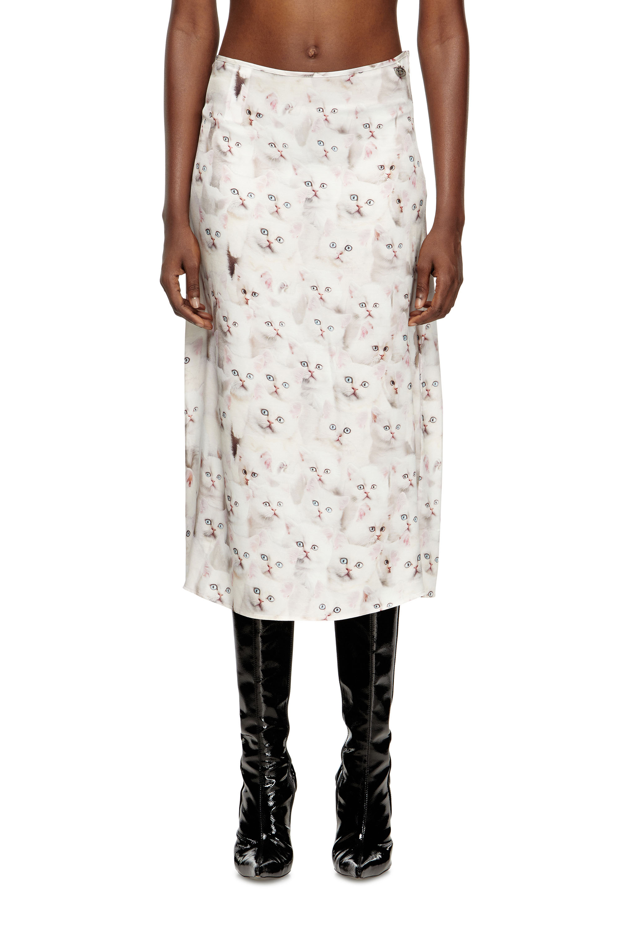 Diesel - O-RCHID-R1, Woman's Midi skirt in viscose with all-over print in White - 3